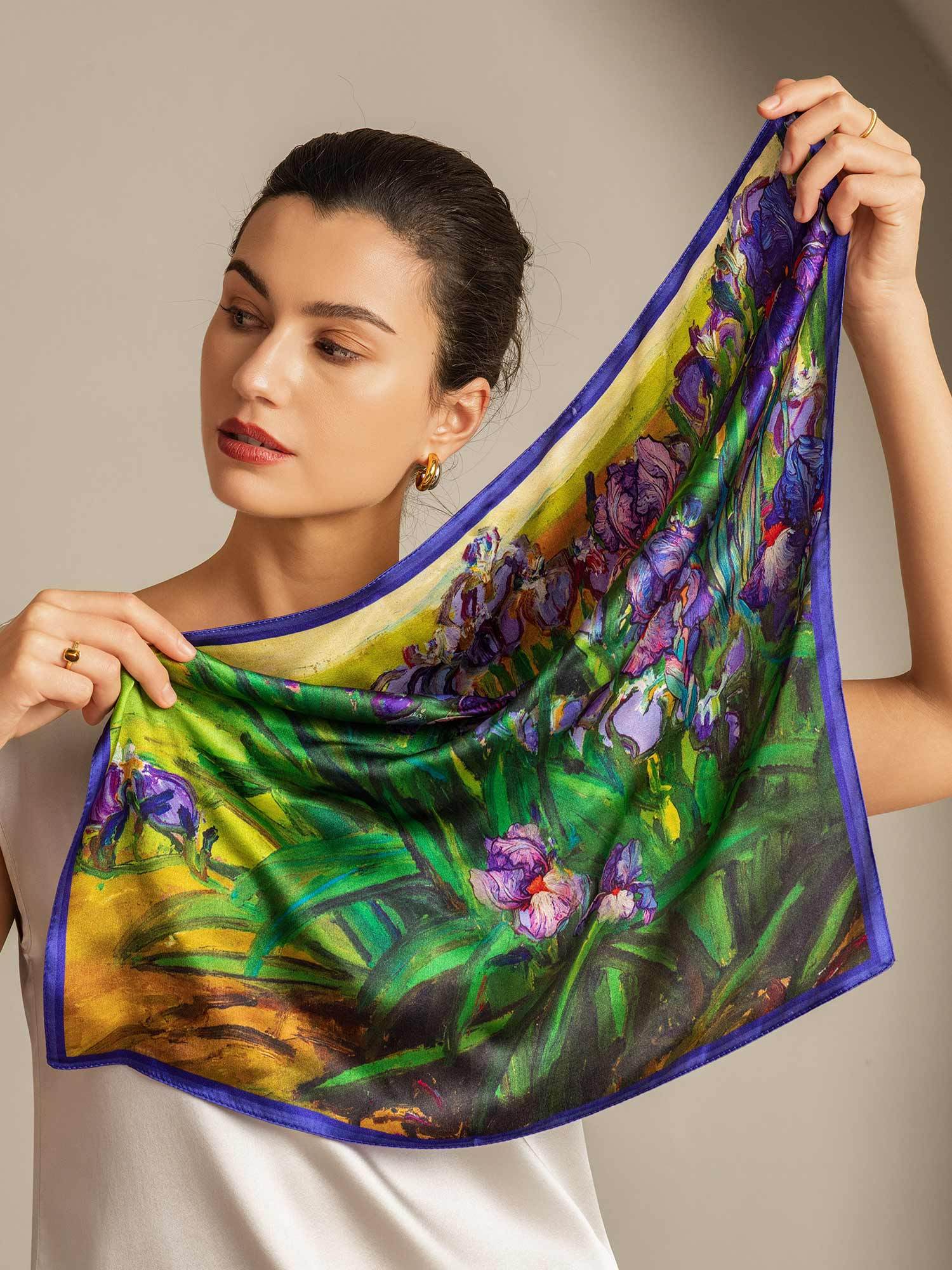 Pure Silk Blumen Ölmalerei Quadrat Tuch - Größe 53x53cm - Image 7