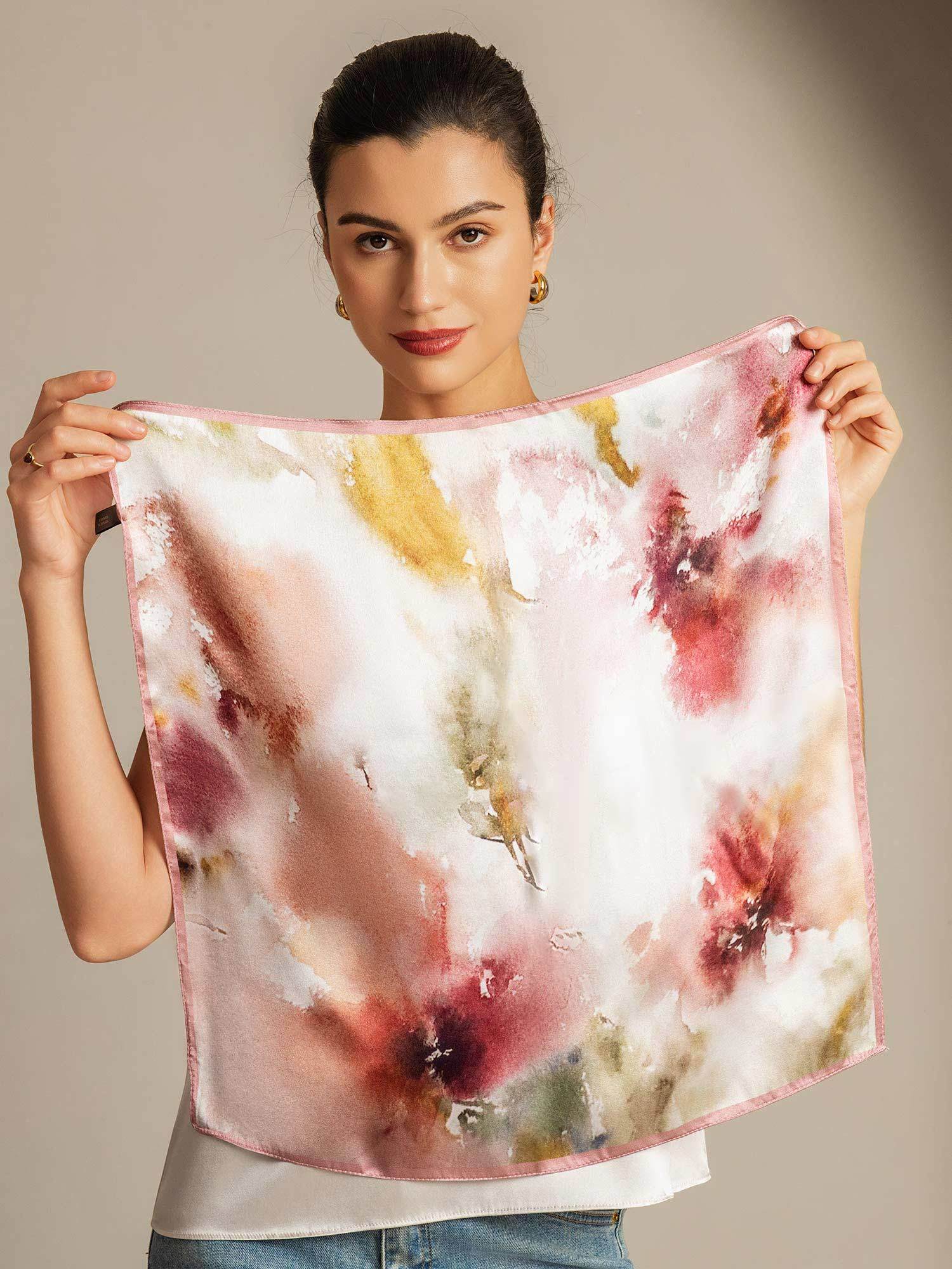 Pure Seidenblumen Quadrat Schal mit pinkem Rand 53*53 cm - Image 2