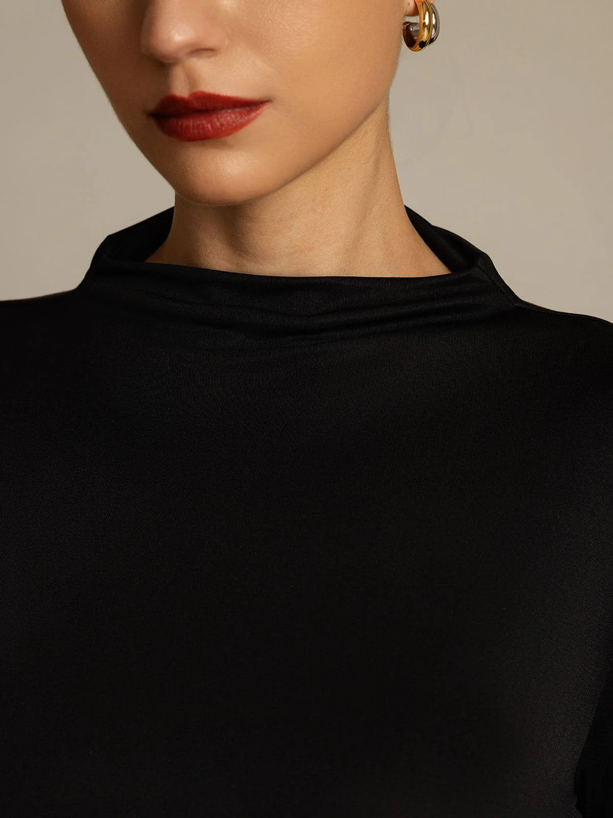 Damen Reines Seiden Langarm Mock Top - Image 13