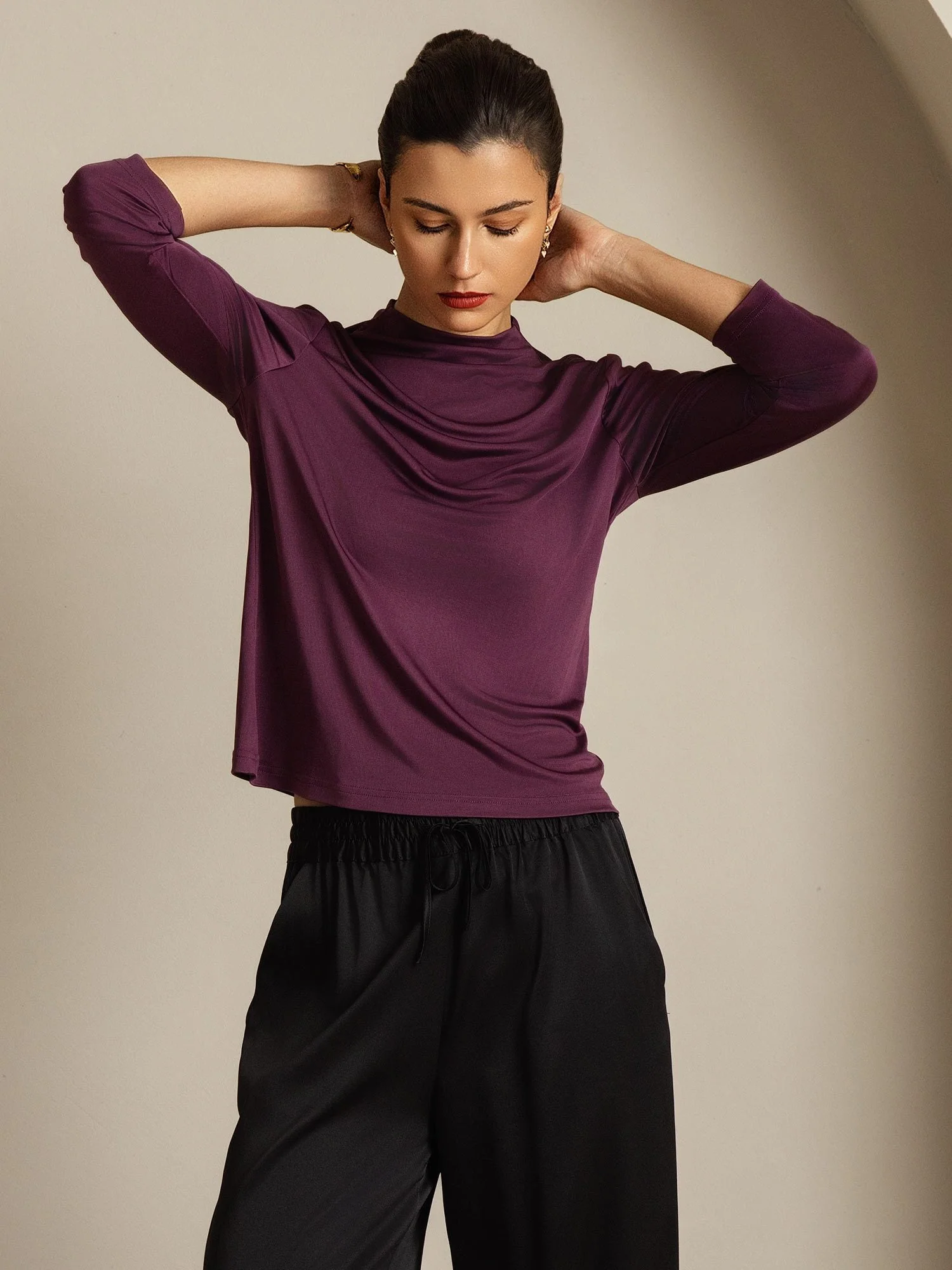 Damen Reines Seiden Langarm Mock Top - Image 7