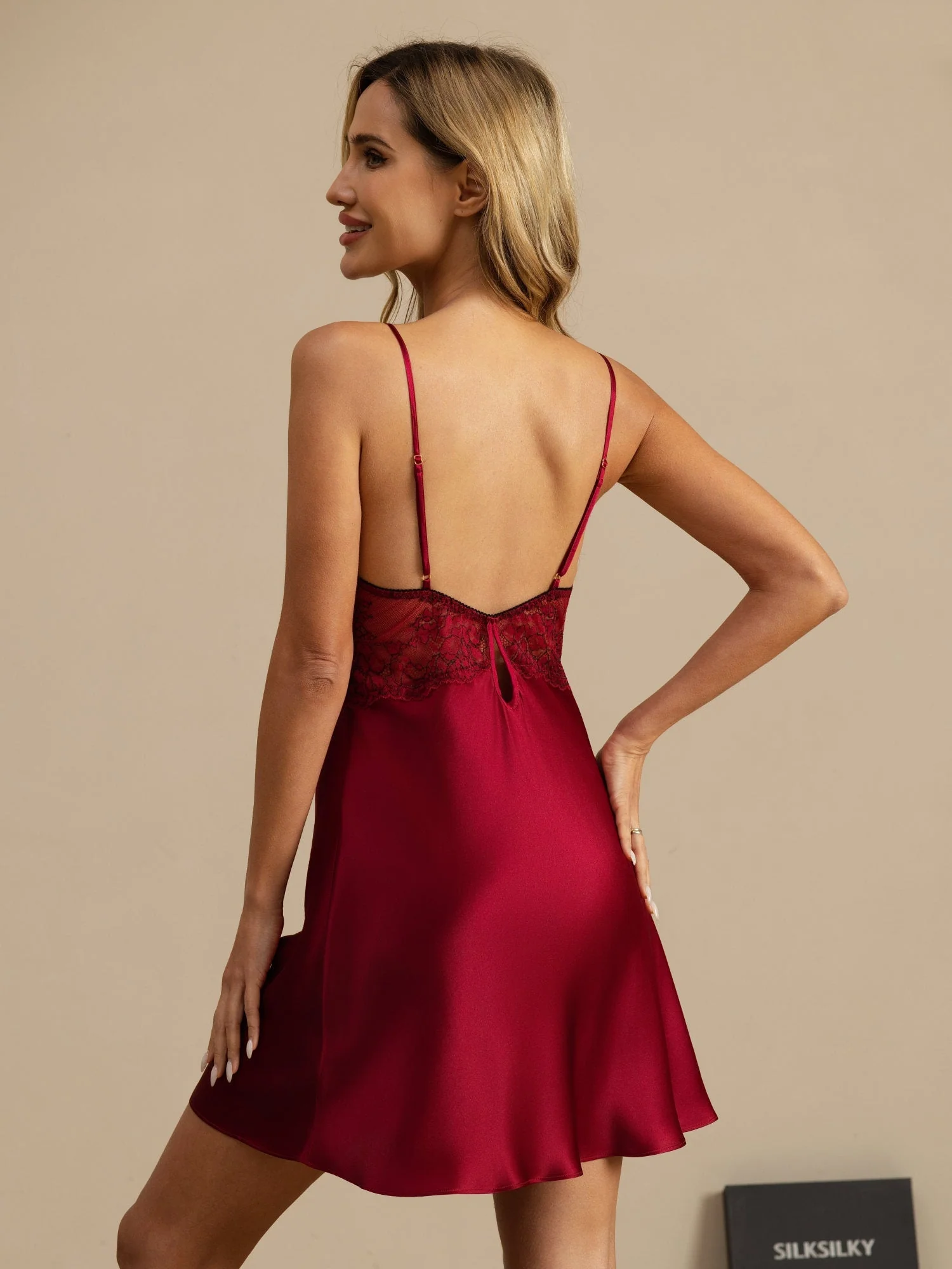 100% Maulbeerseide Nachthemd Mit Spitzenbesatz V-Ausschnitt Sexy Chemise - Image 25