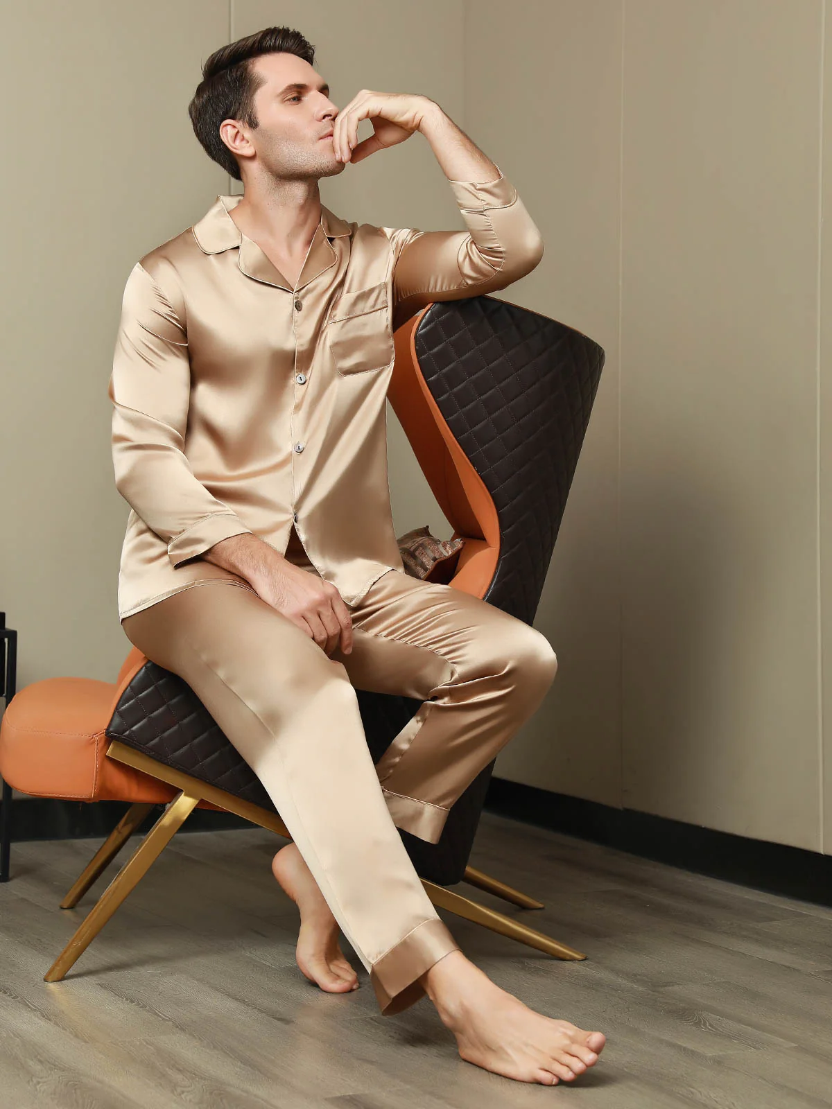 Clearance(Versand nur nach DE) - Pyjama-Set aus reiner Seide mit Revers für Herren 2-tlg - Image 12