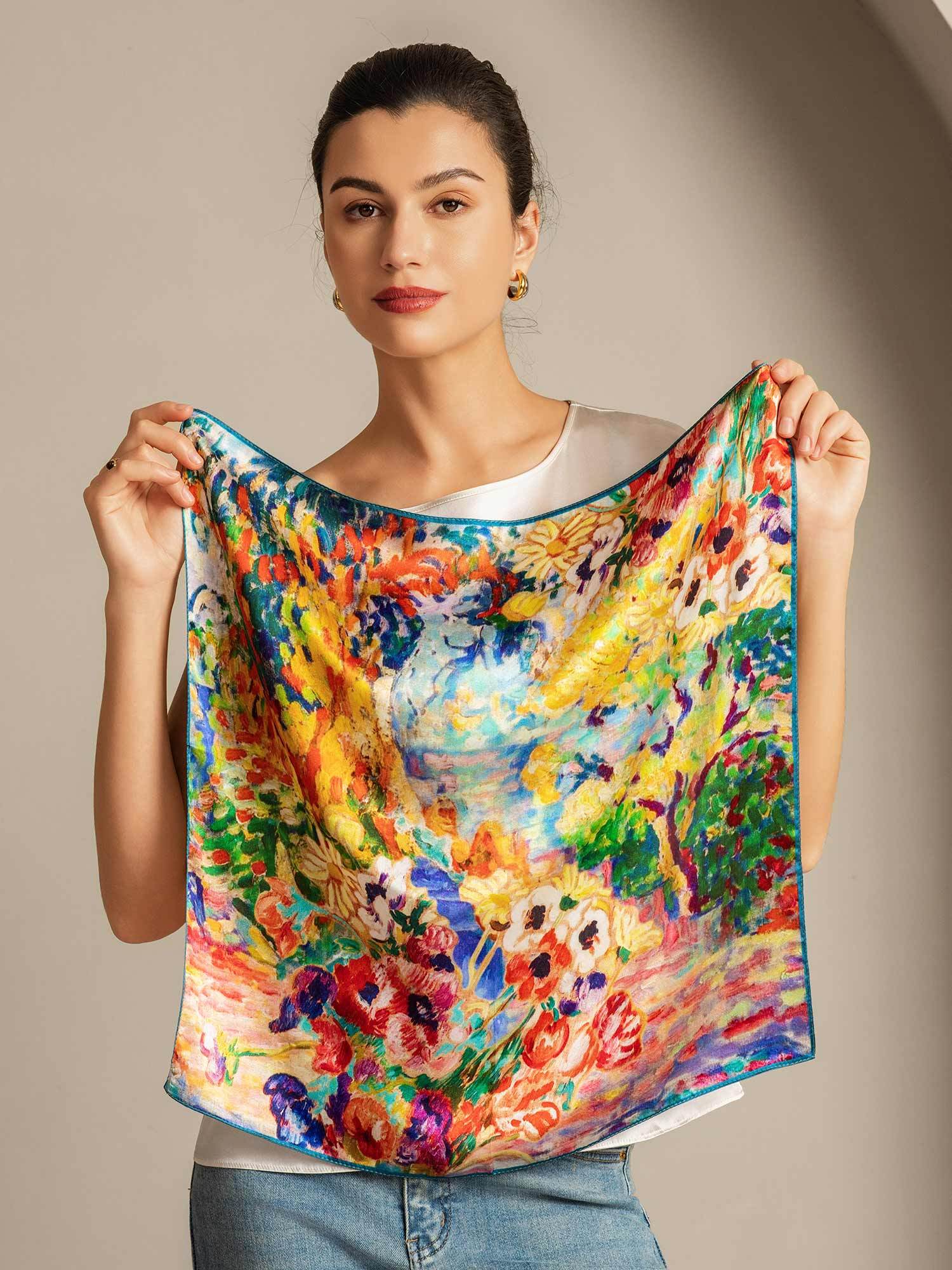 Pure Silk Ölmalerei Quadrat Tuch - Größe 53x53cm - Image 3