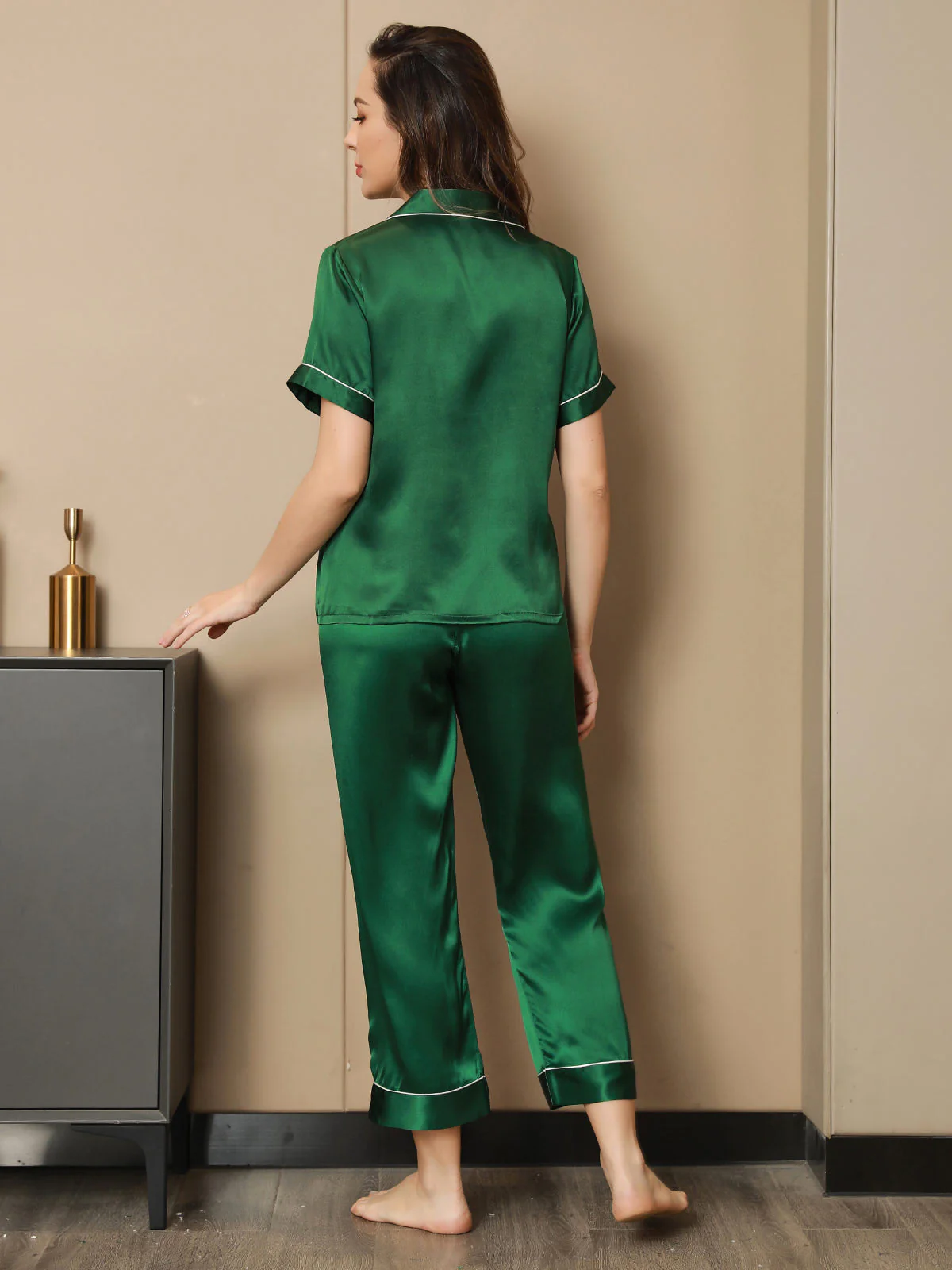 Pyjama-Set mit Paspelbesatz aus reiner Seide 2-teilig - Image 17