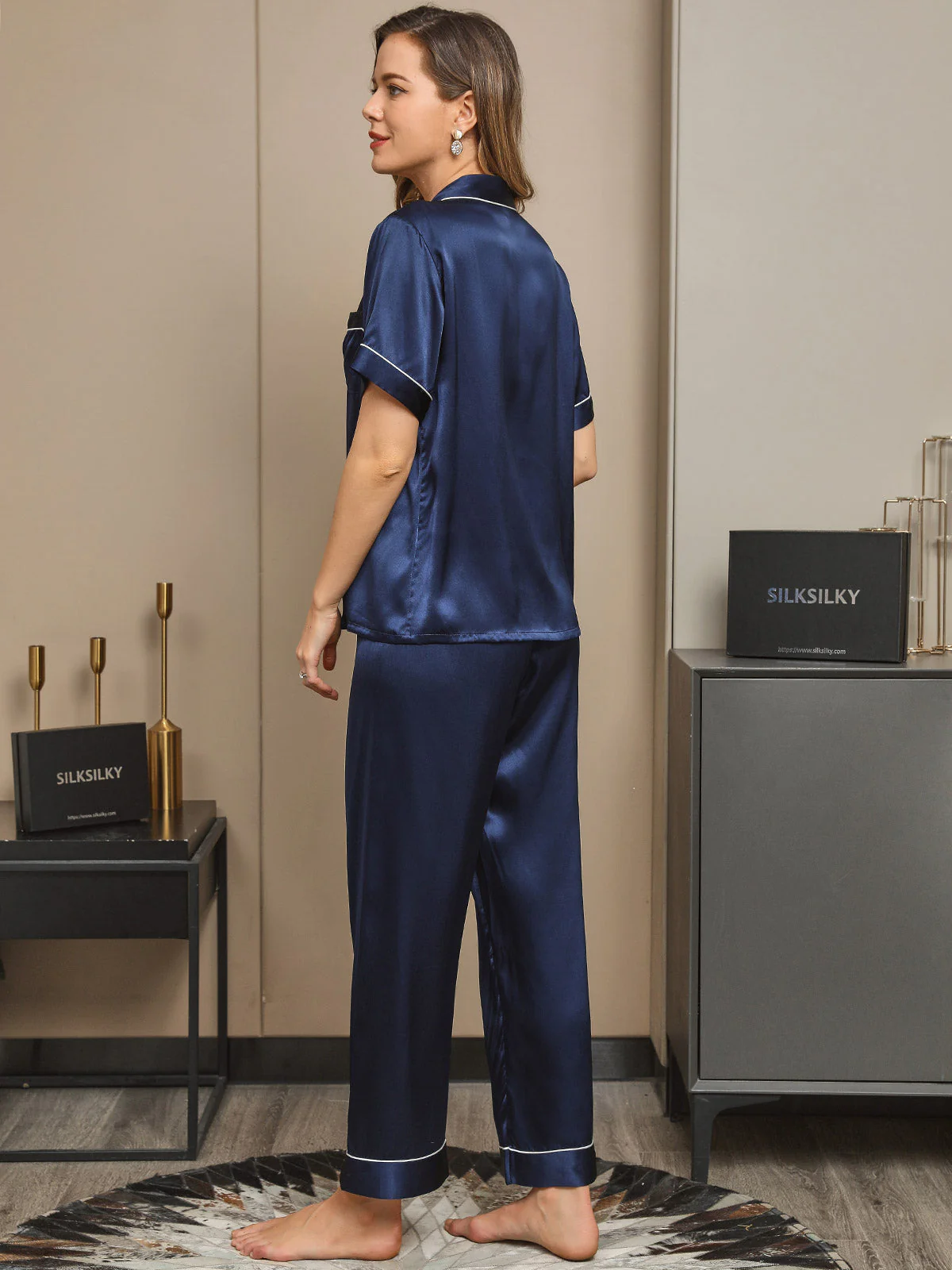 Pyjama-Set mit Paspelbesatz aus reiner Seide 2-teilig - Image 6