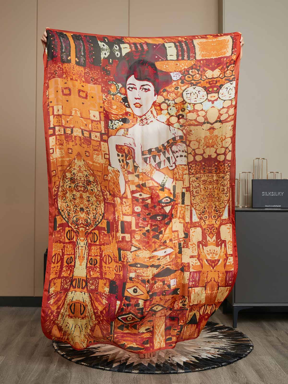 Reine Seide bedruckter Rechteckschal / Schal 175x105cm - Image 3