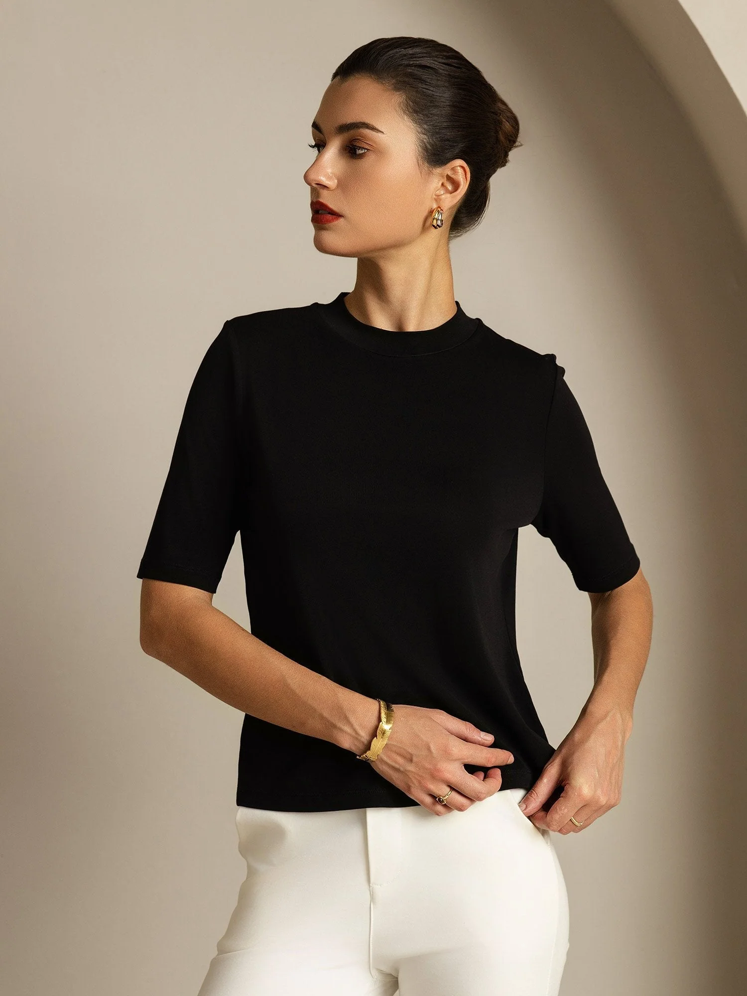 Damen T-Shirt Aus Reiner Seide Mit Halbarm Und Rundhalsausschnitt - Image 14