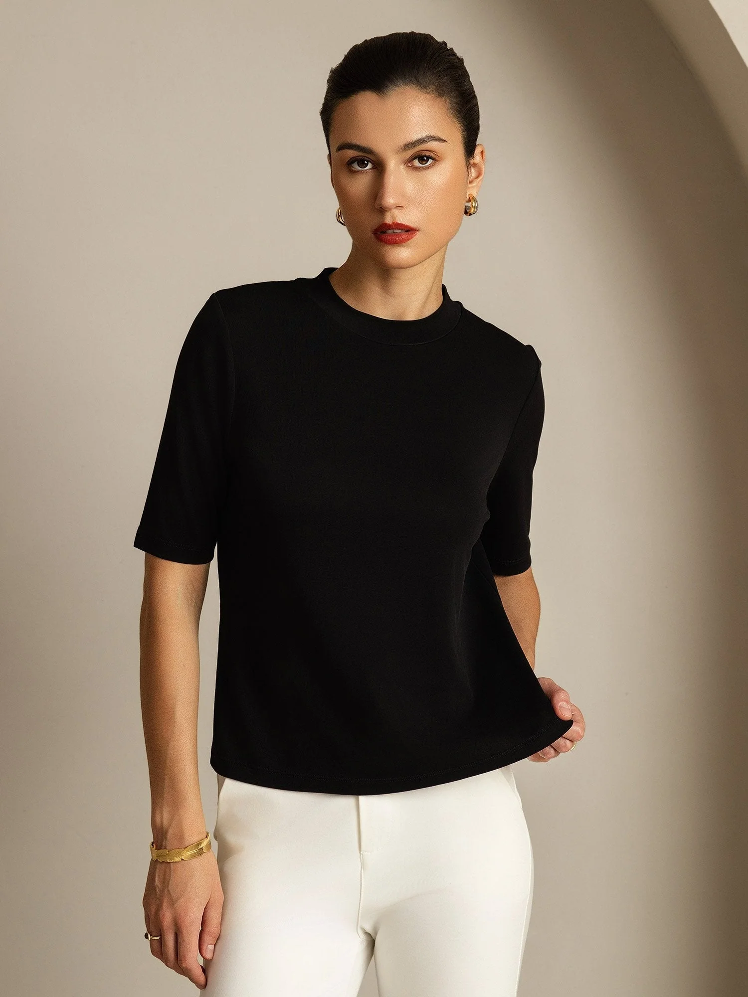 Damen T-Shirt Aus Reiner Seide Mit Halbarm Und Rundhalsausschnitt - Image 16