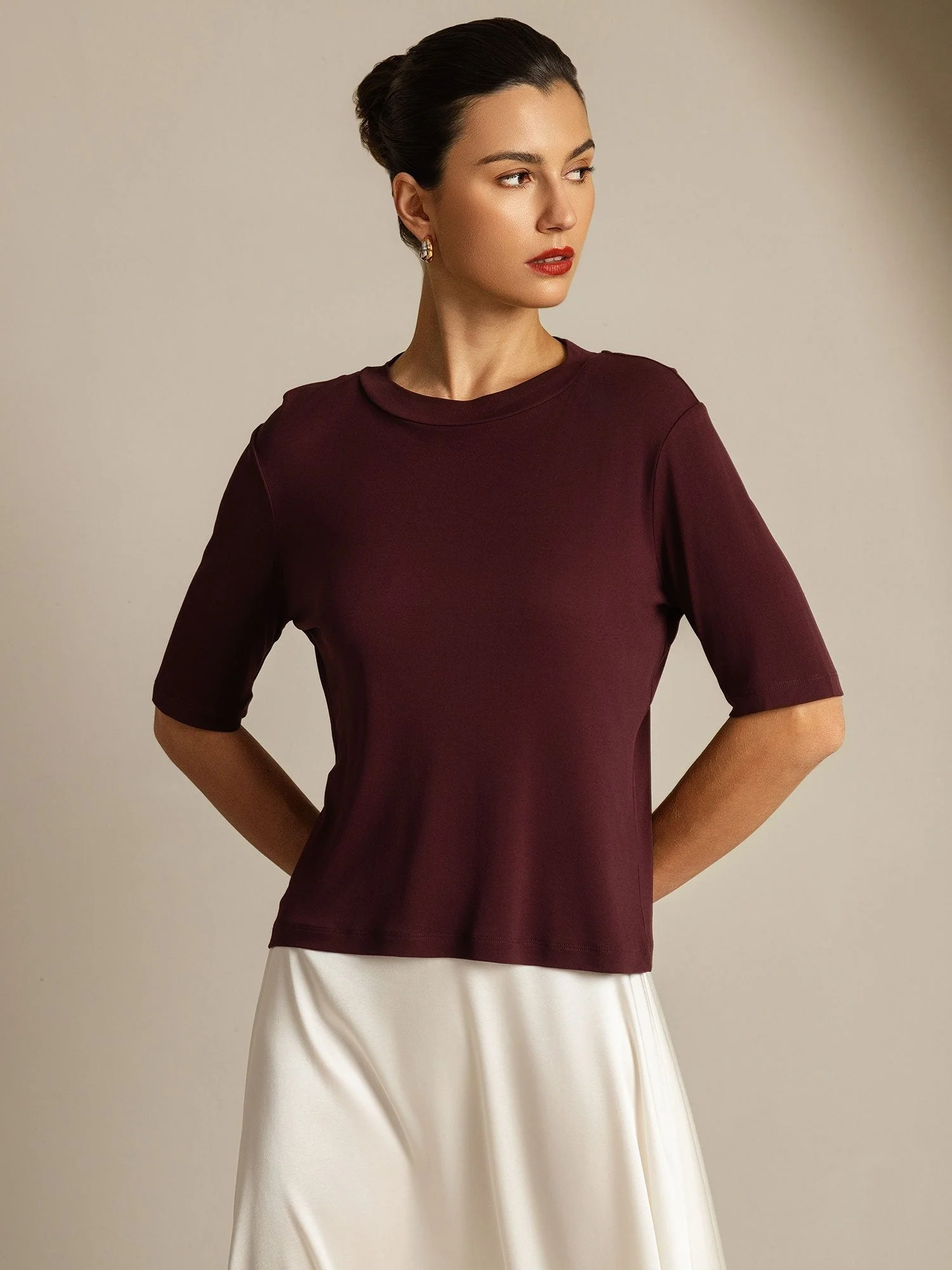 Damen T-Shirt Aus Reiner Seide Mit Halbarm Und Rundhalsausschnitt - Image 17