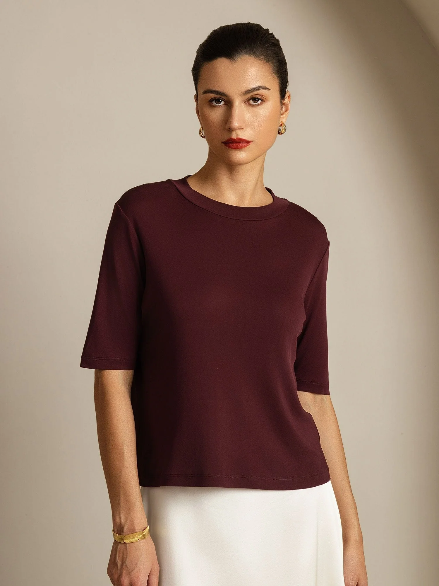 Damen T-Shirt Aus Reiner Seide Mit Halbarm Und Rundhalsausschnitt - Image 19