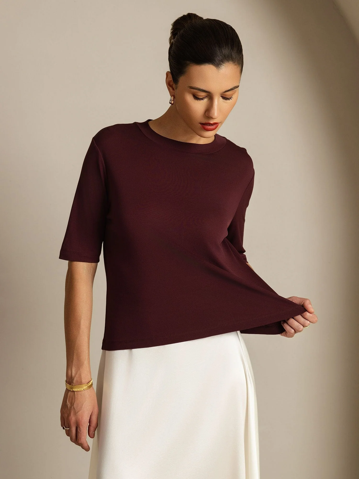 Damen T-Shirt Aus Reiner Seide Mit Halbarm Und Rundhalsausschnitt - Image 21