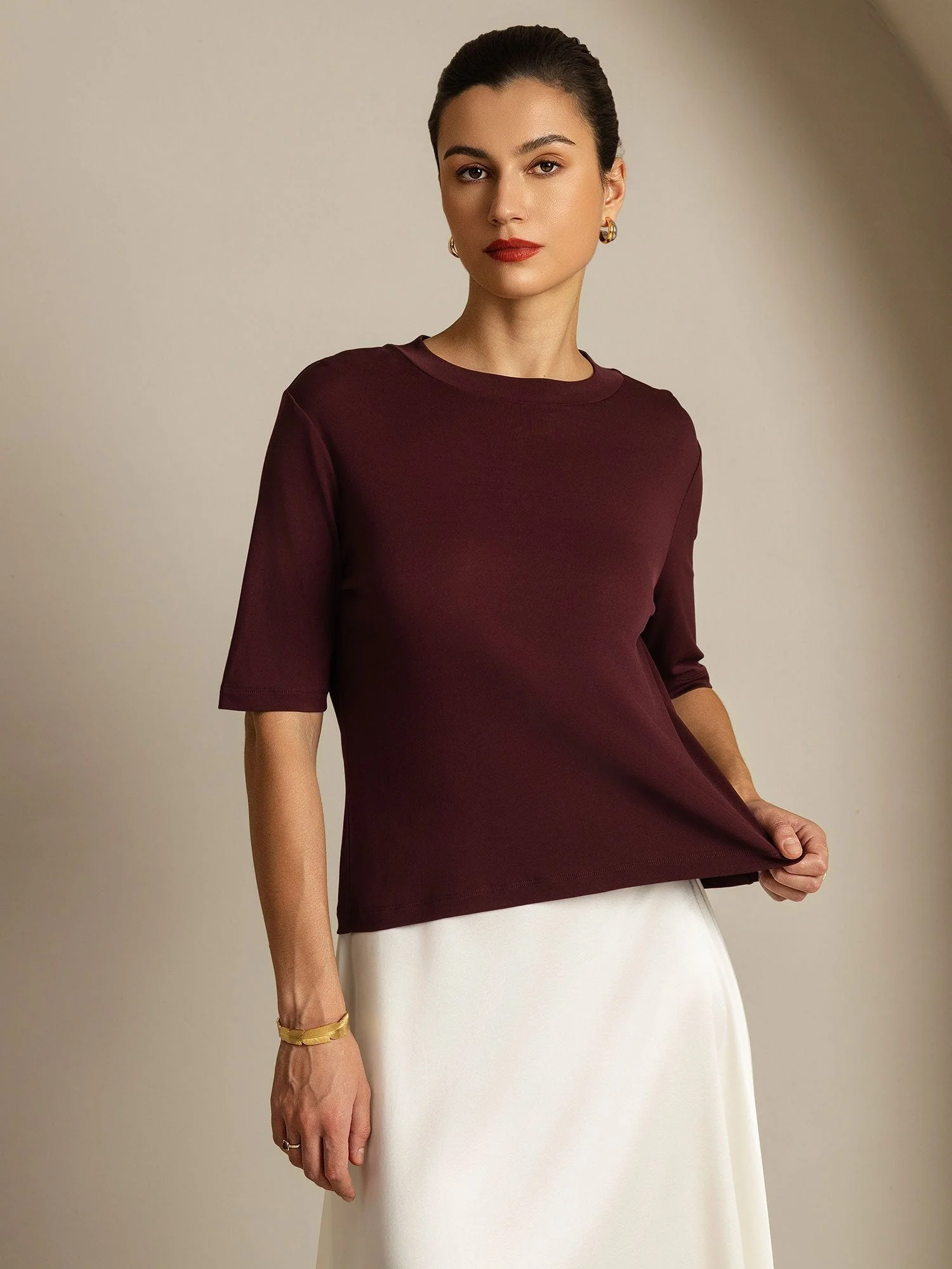 Damen T-Shirt Aus Reiner Seide Mit Halbarm Und Rundhalsausschnitt - Image 22