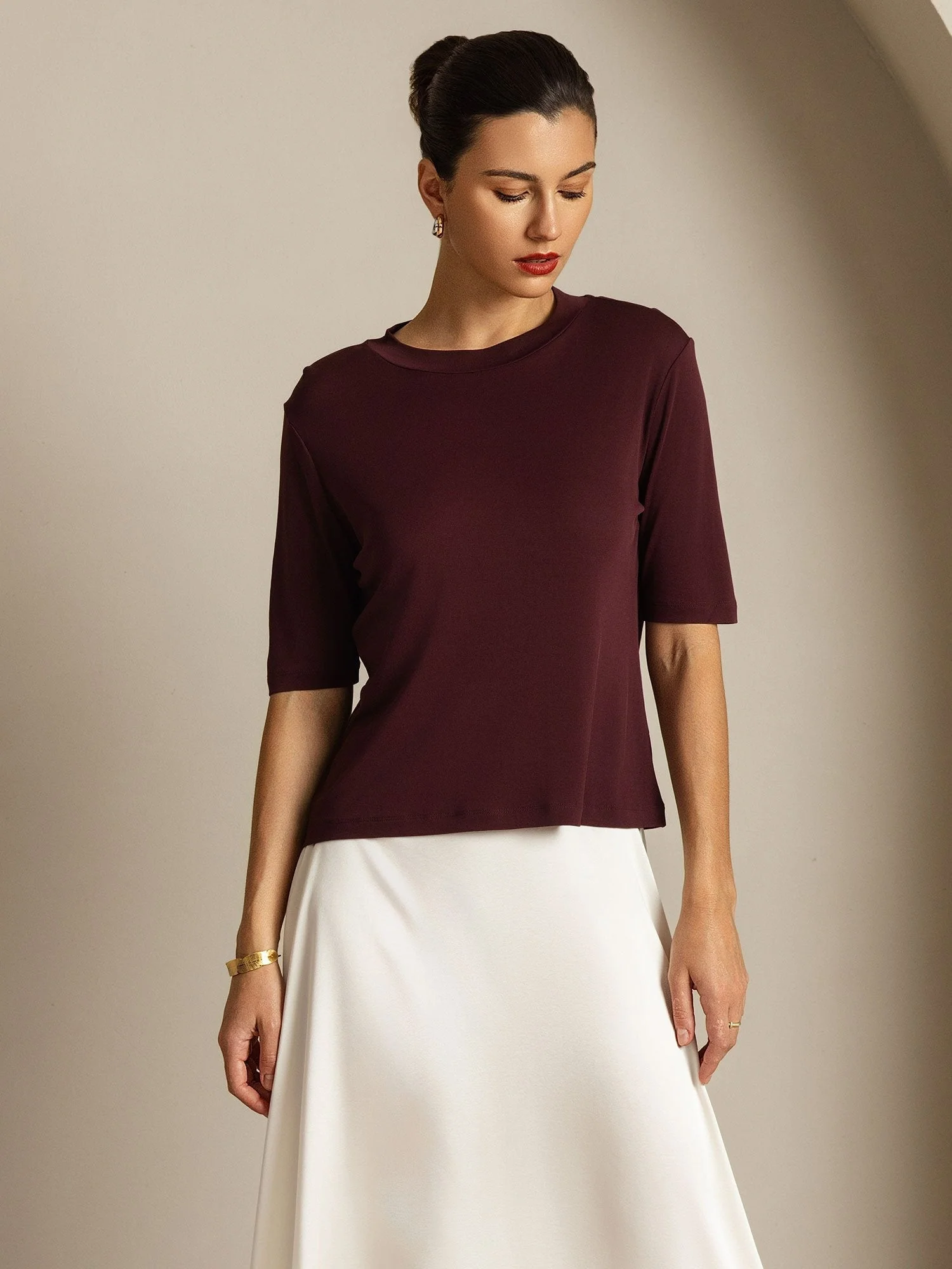 Damen T-Shirt Aus Reiner Seide Mit Halbarm Und Rundhalsausschnitt - Image 25