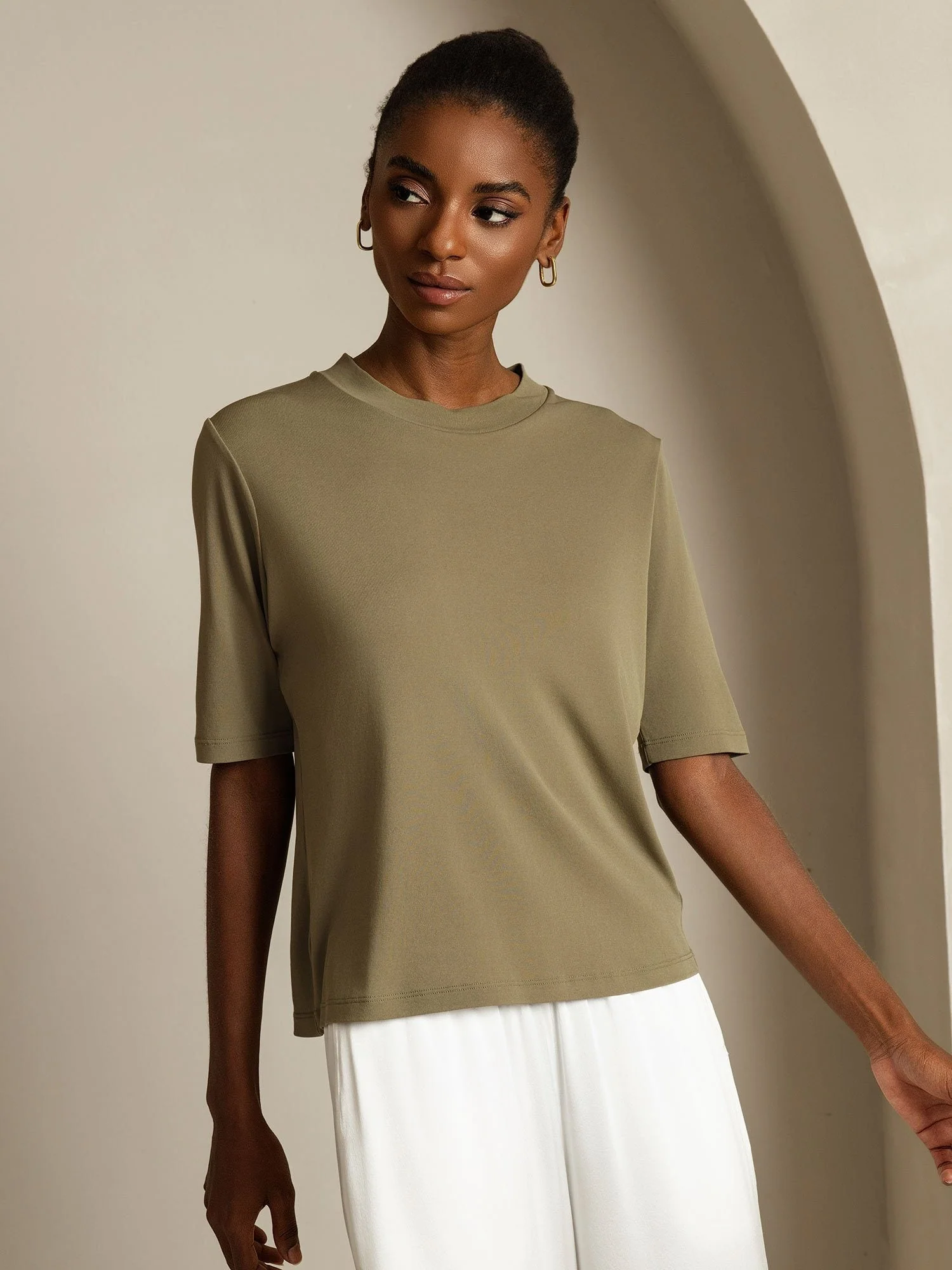 Damen T-Shirt Aus Reiner Seide Mit Halbarm Und Rundhalsausschnitt - Image 41
