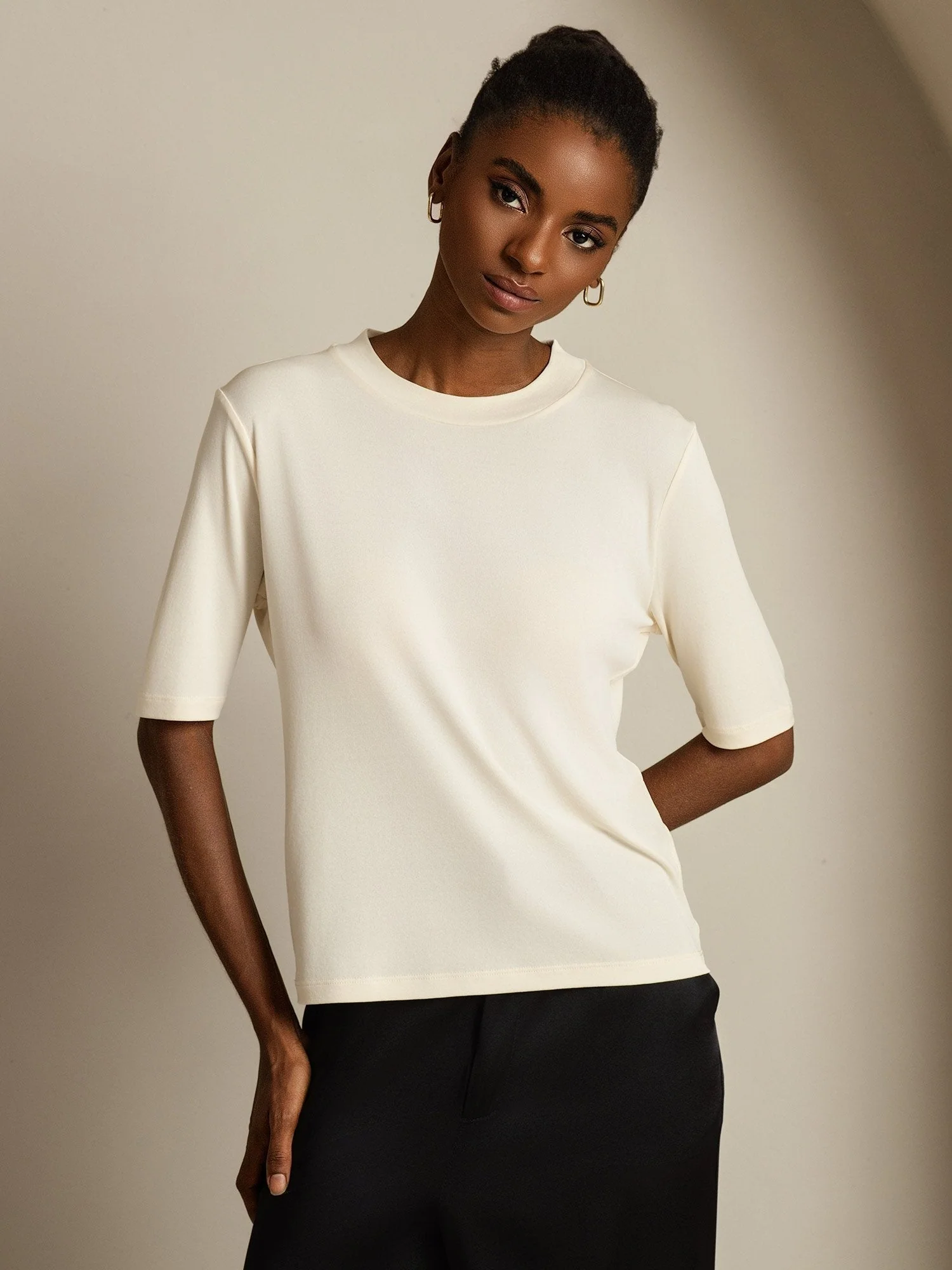 Damen T-Shirt Aus Reiner Seide Mit Halbarm Und Rundhalsausschnitt - Image 5