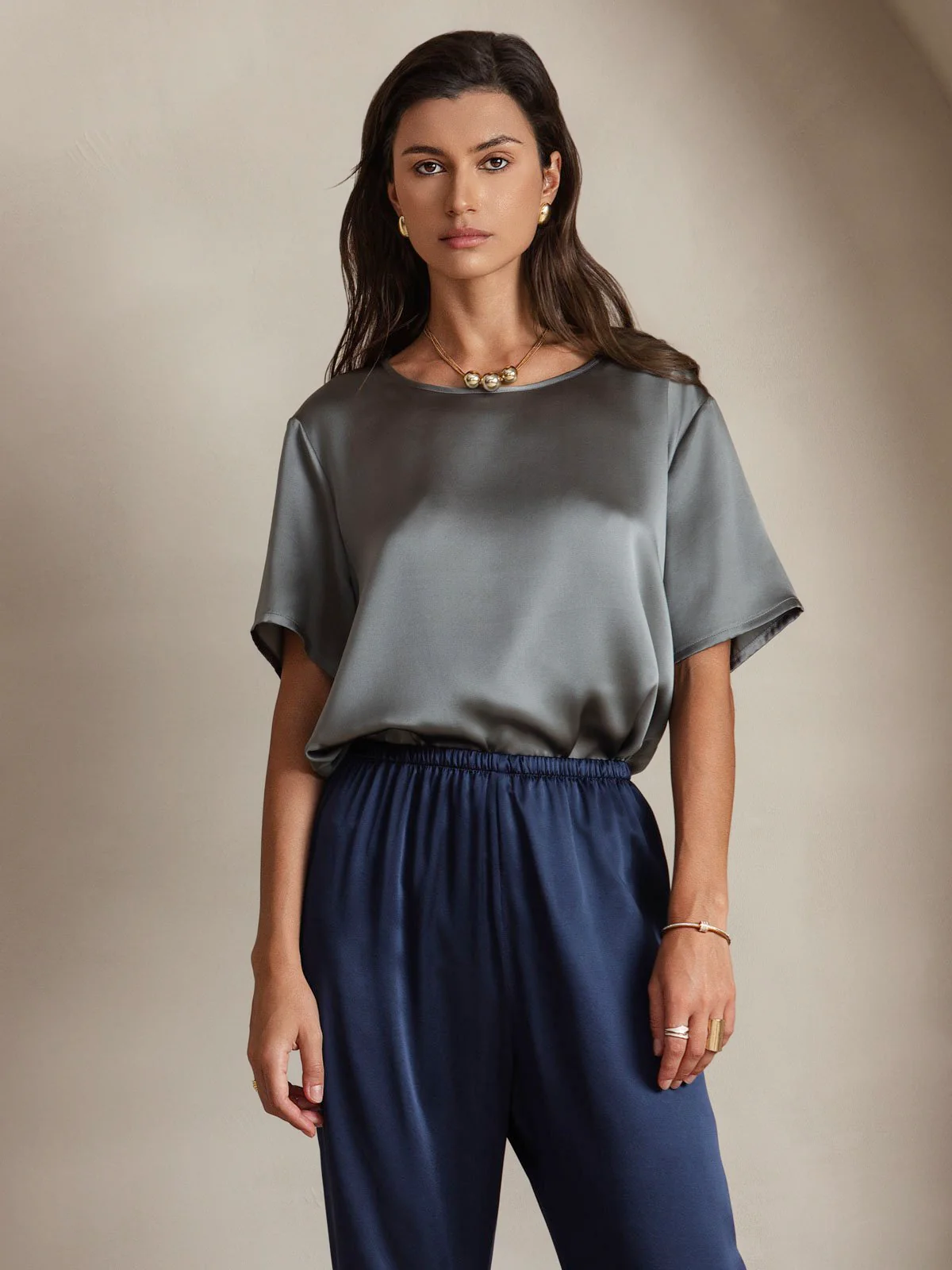 Clearance(Versand nur nach DE) - Reine Seide Kurzarm T-Shirt  (Hosen nicht enthalten) - Image 8