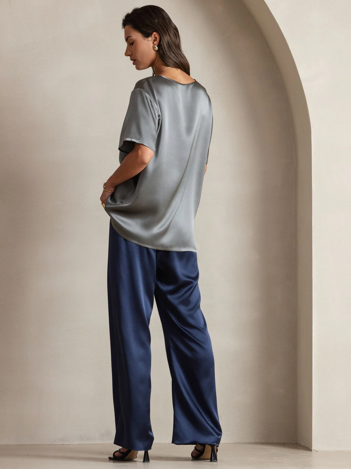 Clearance(Versand nur nach DE) - Reine Seide Kurzarm T-Shirt  (Hosen nicht enthalten) - Image 9