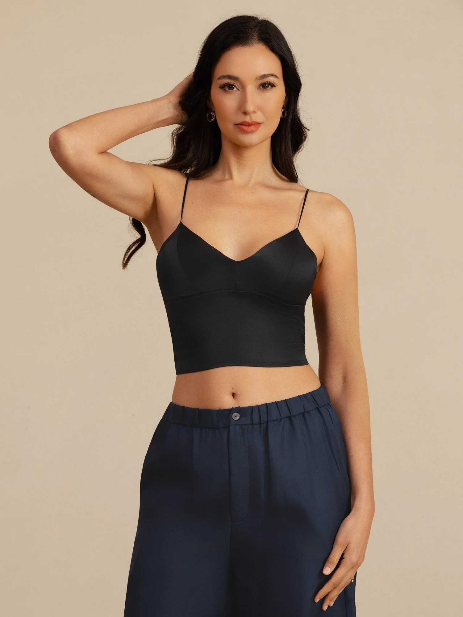 19Momme Seiden Crop Top Spaghetti Träger V Ausschnitt Camisole Mit Eingebautem BH - Image 13