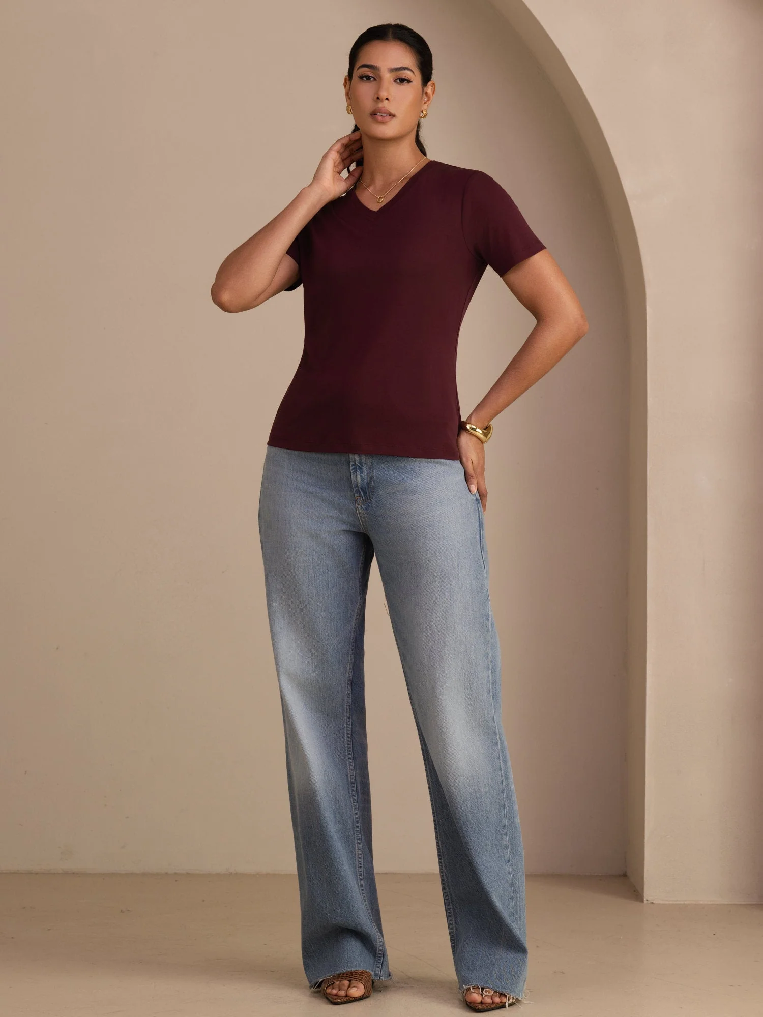 Pure Silk V-Ausschnitt Kurzarm Snag-Resistant Damen T-Shirt - Image 22