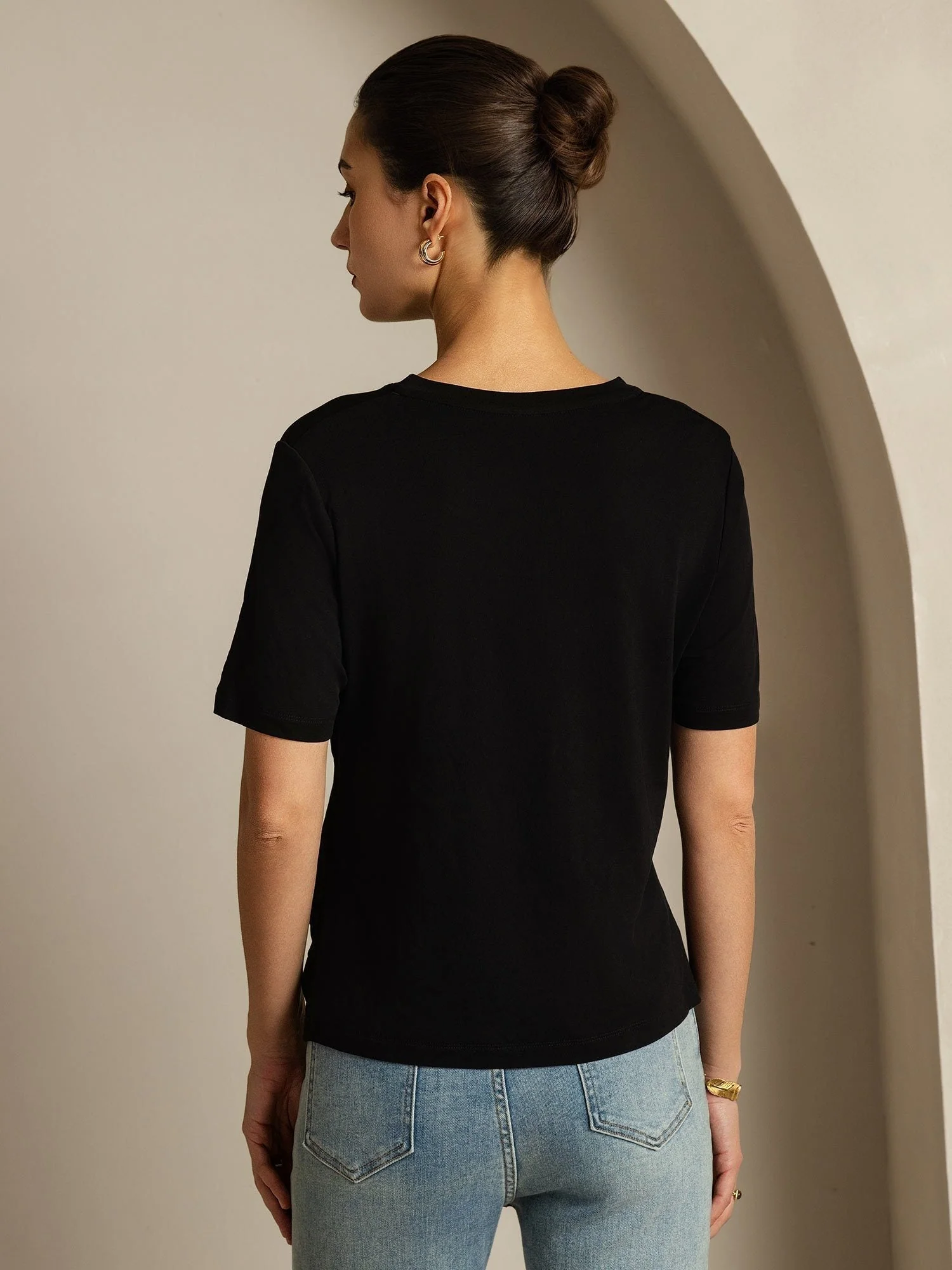 Pure Seide V-Ausschnitt Damen T-Shirt - Image 2