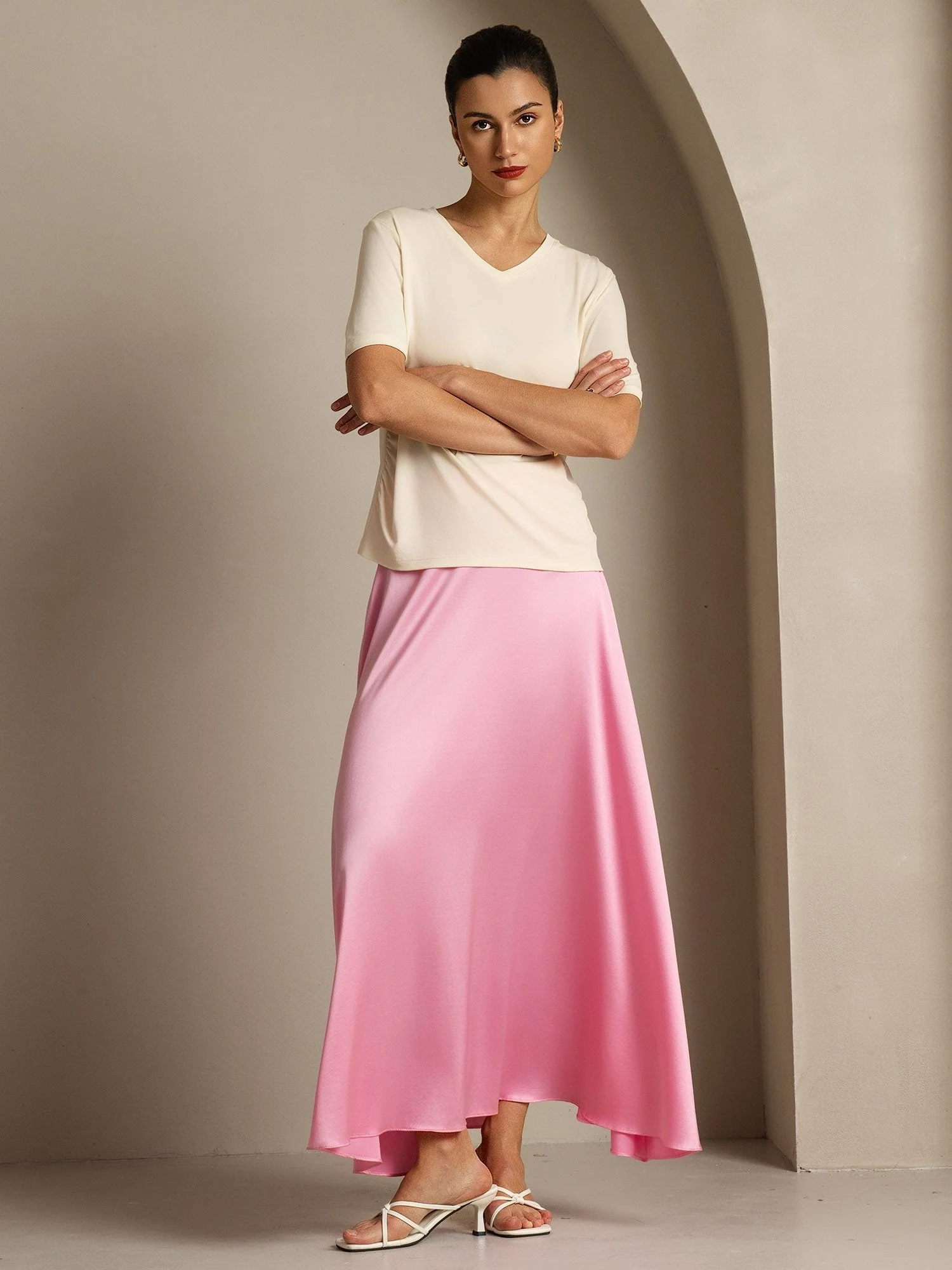 Pure Seide V-Ausschnitt Damen T-Shirt - Image 24