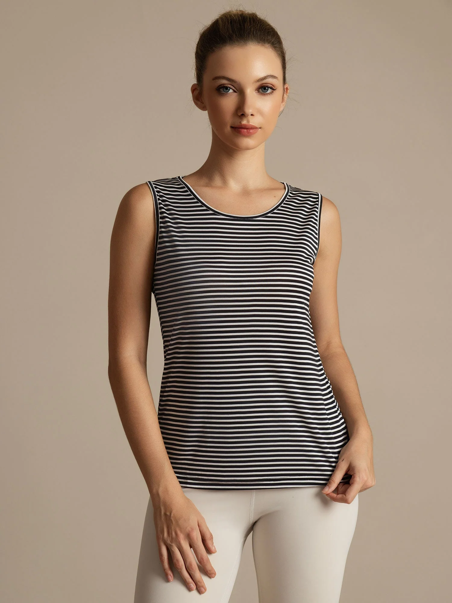 Clearance - Reine Seide Damen Freizeit Rundhalsausschnitt Streifen Sport Top
