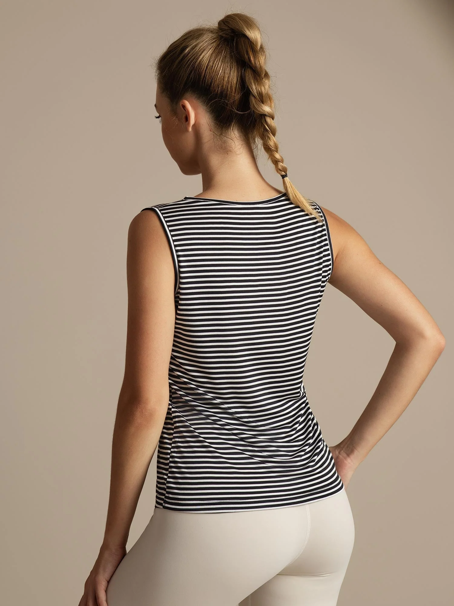 Clearance - Reine Seide Damen Freizeit Rundhalsausschnitt Streifen Sport Top - Image 2