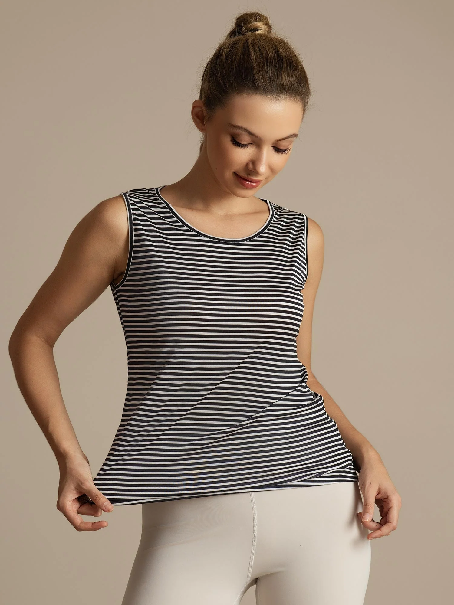 Clearance - Reine Seide Damen Freizeit Rundhalsausschnitt Streifen Sport Top - Image 3