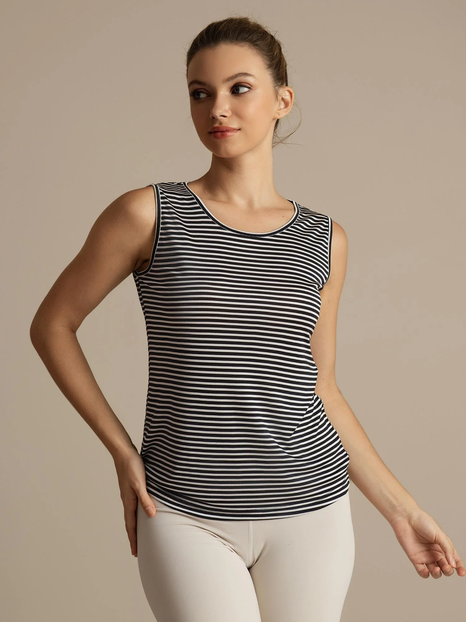 Clearance - Reine Seide Damen Freizeit Rundhalsausschnitt Streifen Sport Top - Image 4