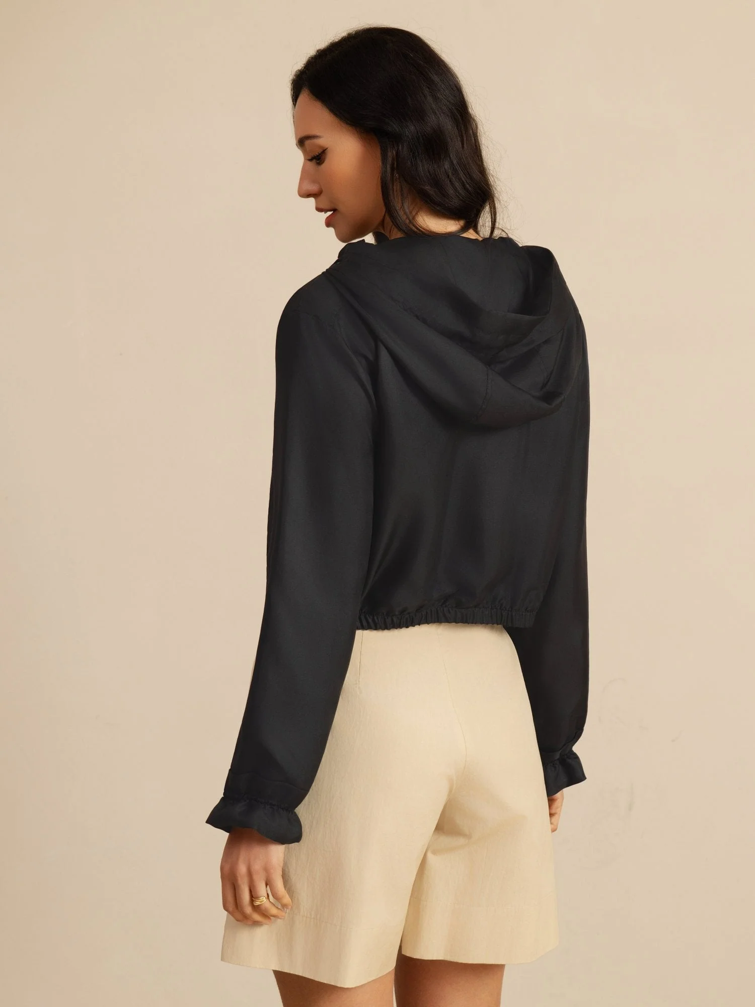 Reine Seide Damen Kurze Kapuzenjacke Mit Taschen - Image 10