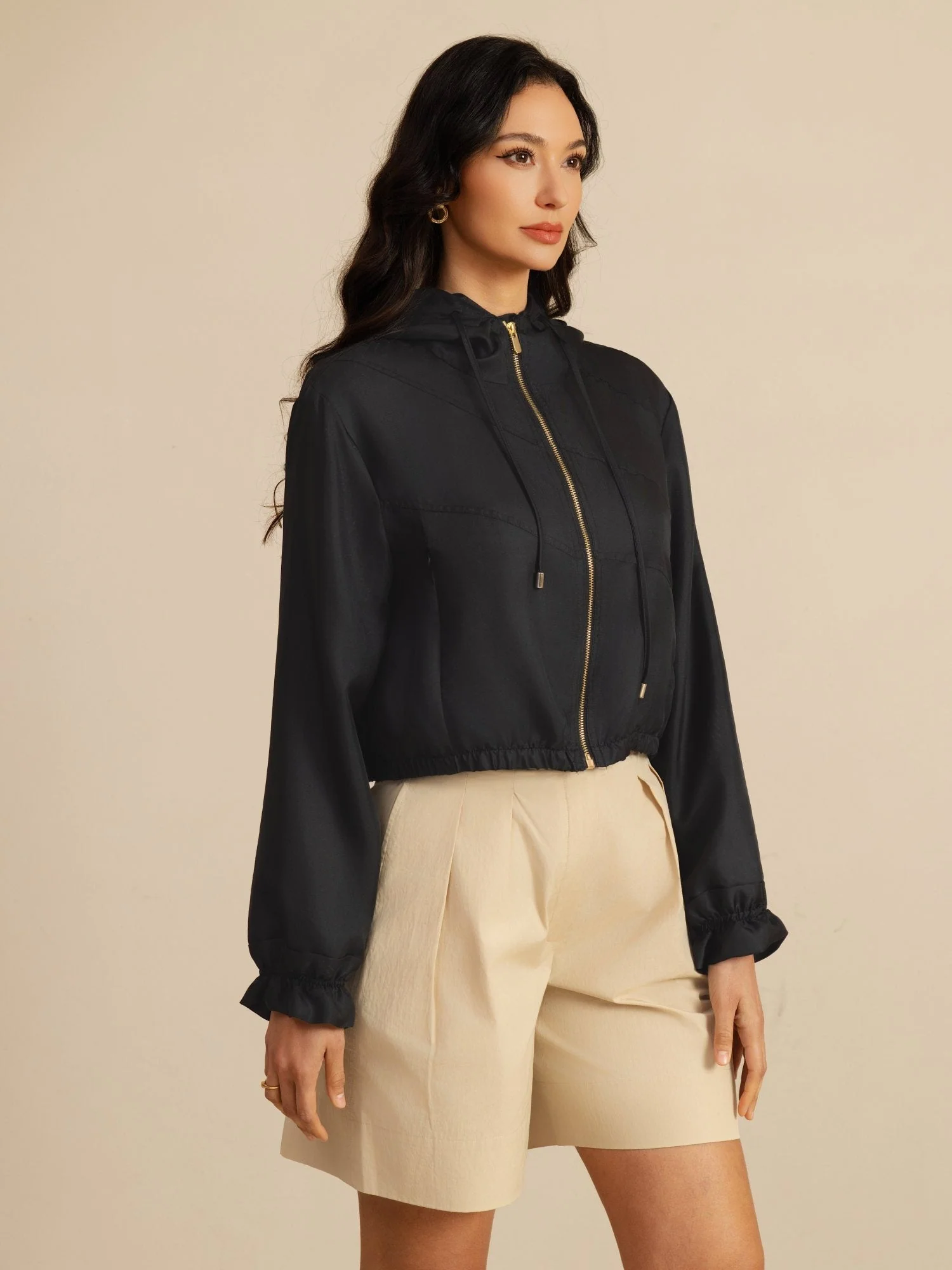 Reine Seide Damen Kurze Kapuzenjacke Mit Taschen - Image 14
