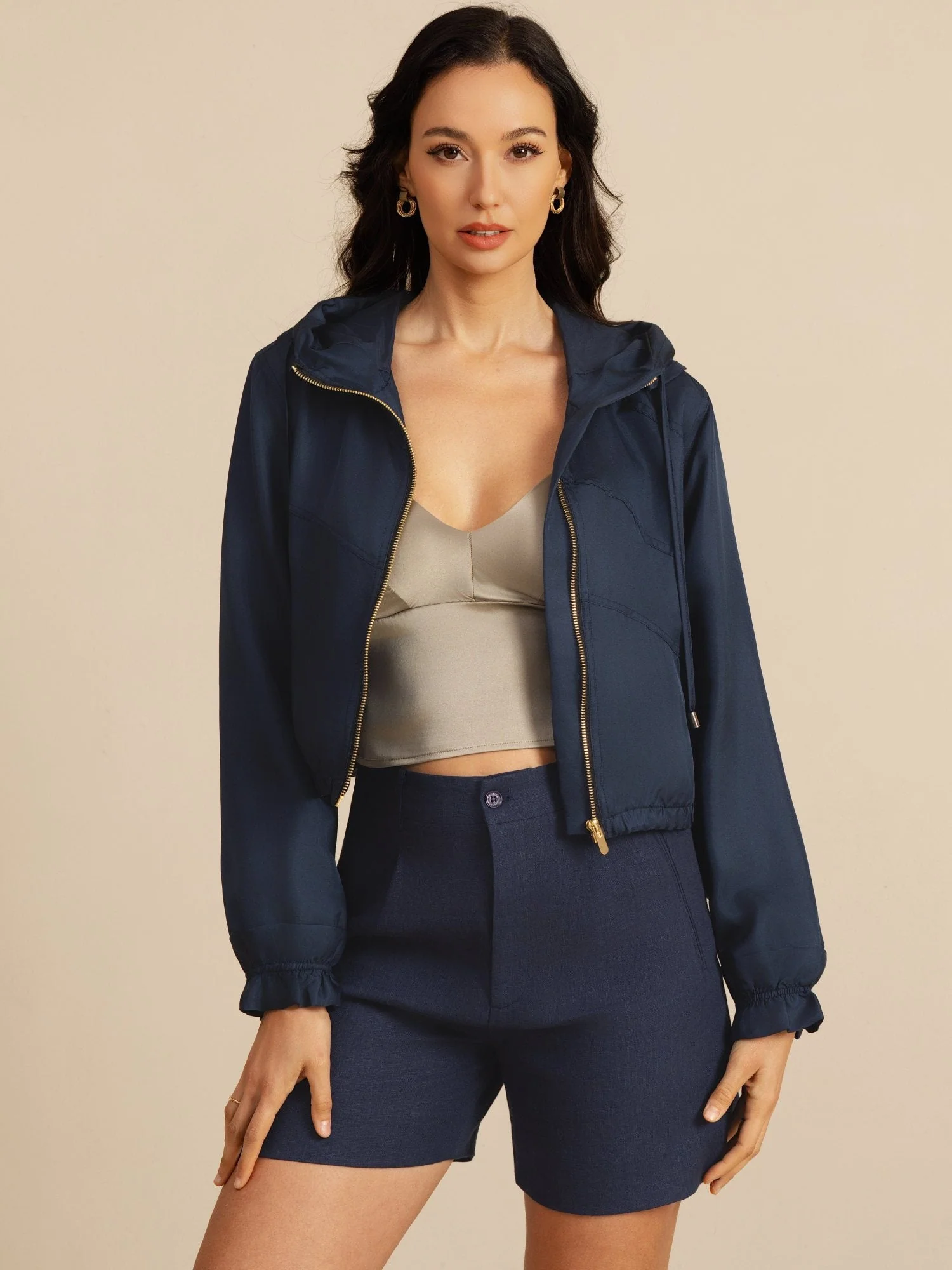 Reine Seide Damen Kurze Kapuzenjacke Mit Taschen - Image 6