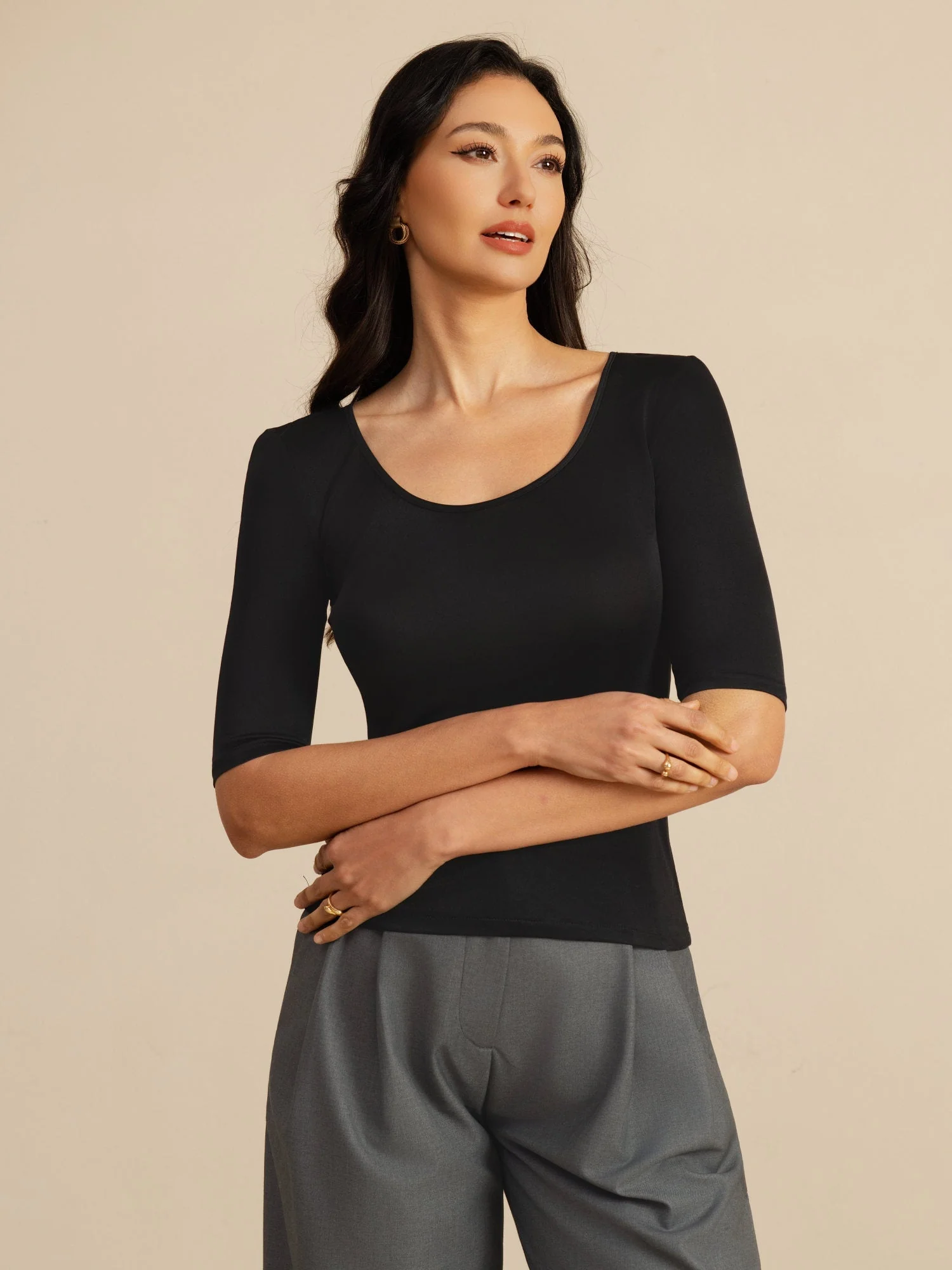 Reines Seiden Damen Halbarm Rundhals Top - Image 4