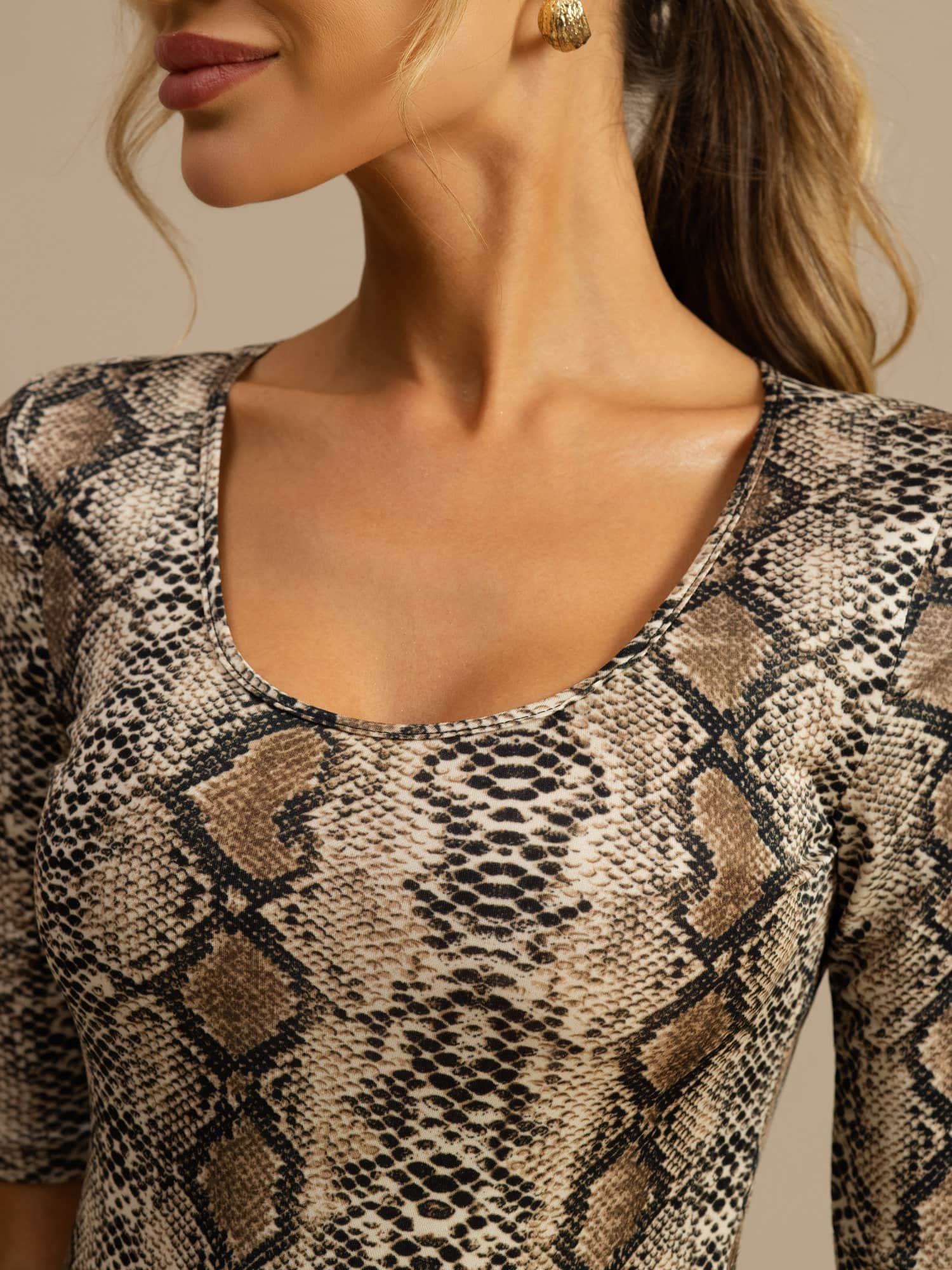 Reine Seide Damen Halbarm Rundhals Top Mit Wildtierdruck - Image 21