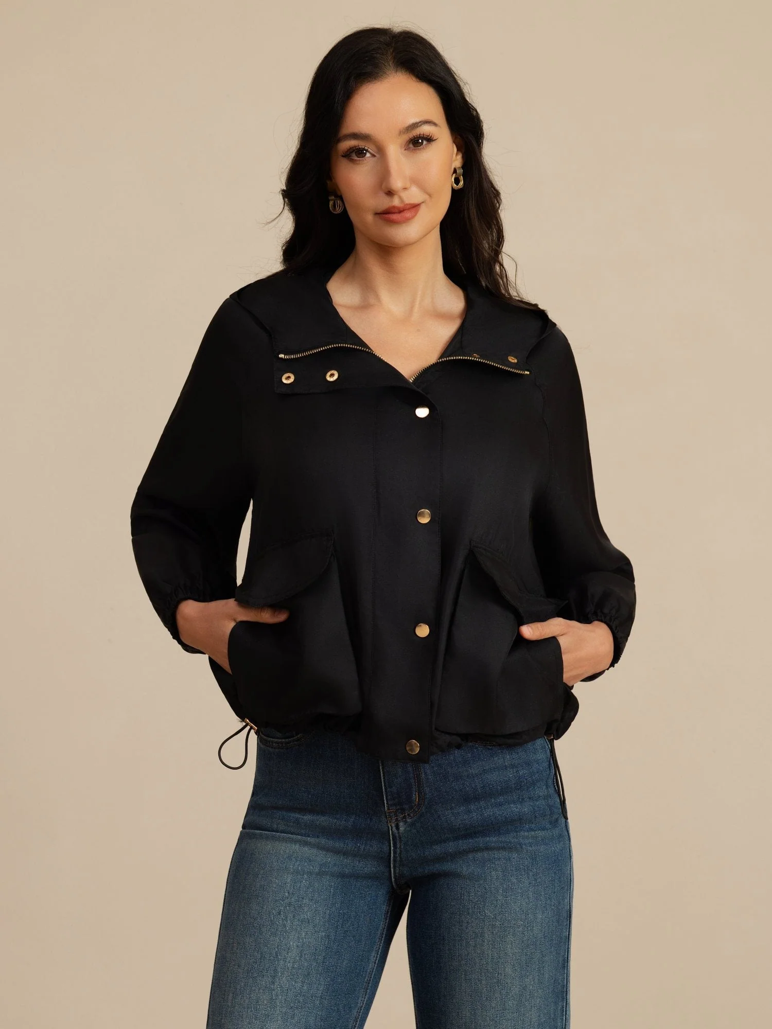 Reine Seide Damen Kapuzenjacke Mit Großen Klappentaschen - Image 11