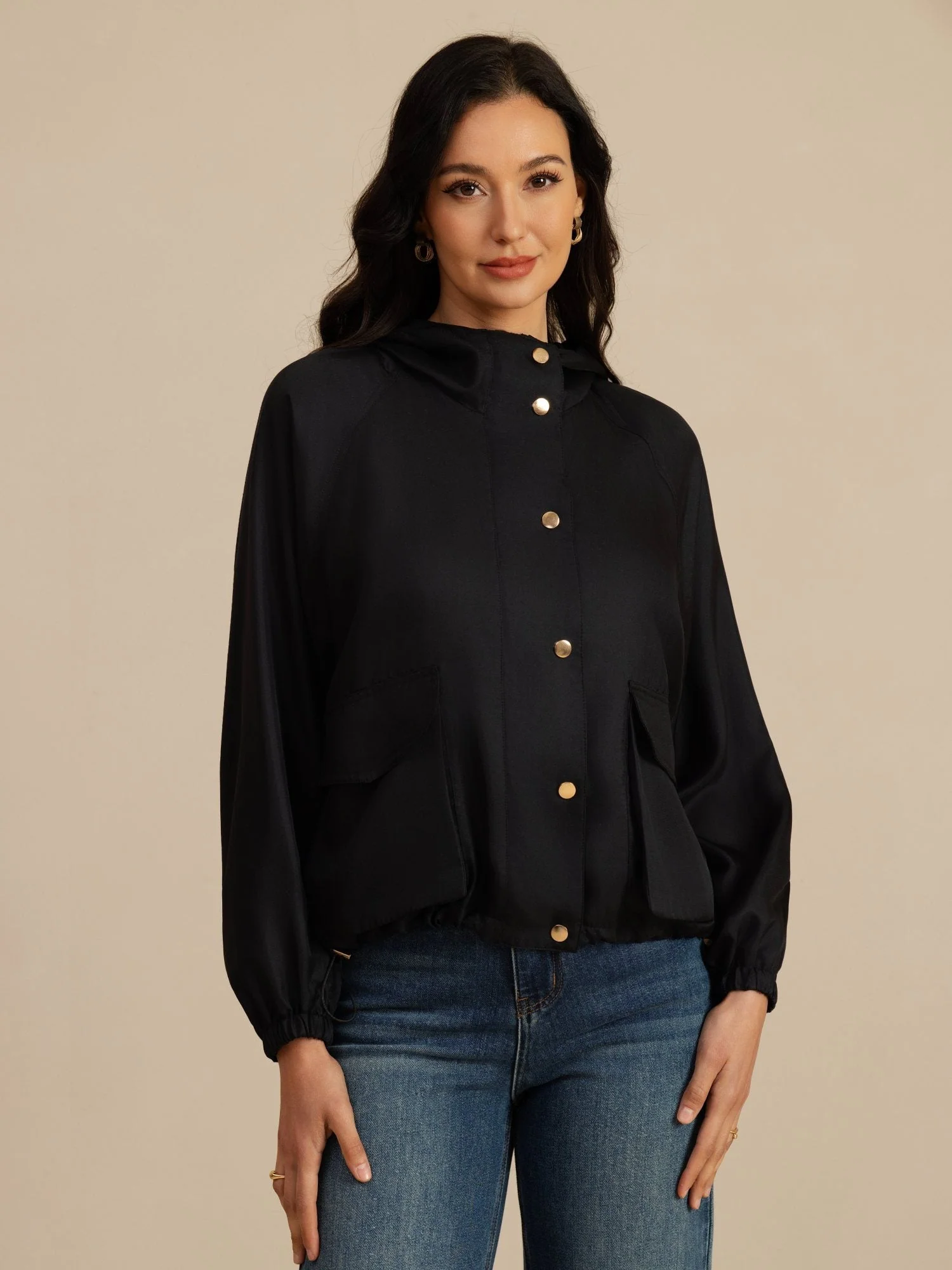 Reine Seide Damen Kapuzenjacke Mit Großen Klappentaschen - Image 12