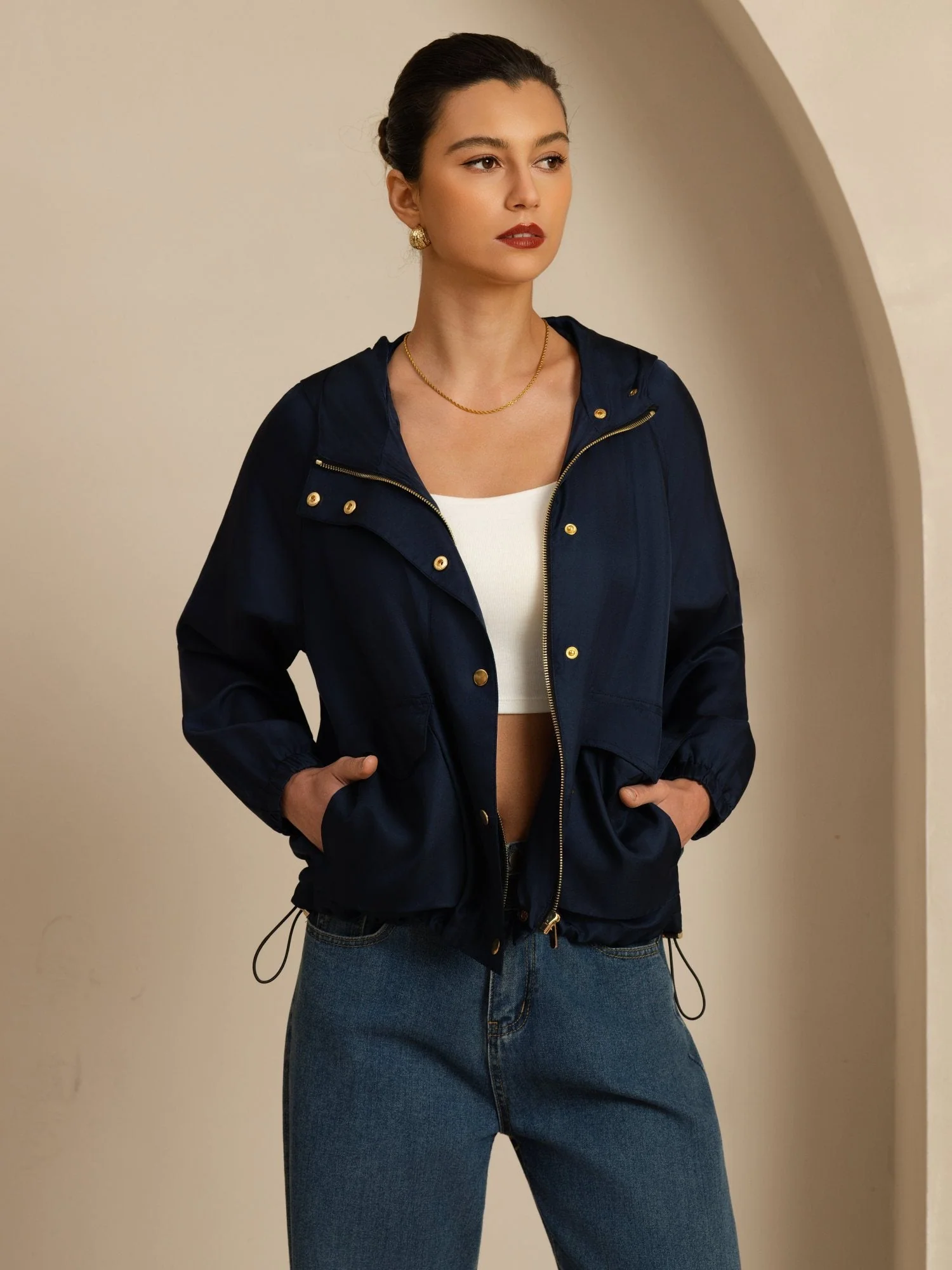 Reine Seide Damen Kapuzenjacke Mit Großen Klappentaschen - Image 15