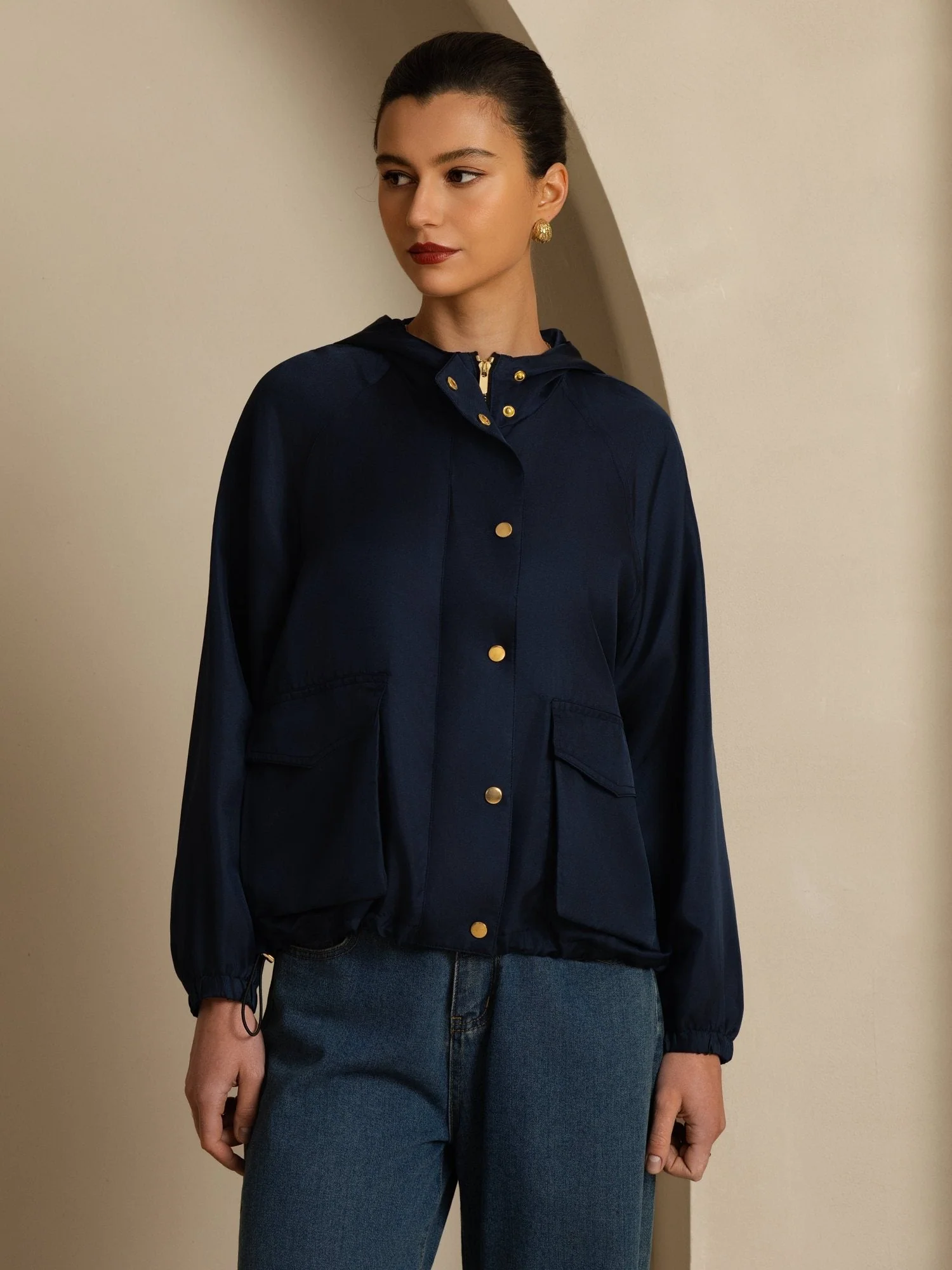 Reine Seide Damen Kapuzenjacke Mit Großen Klappentaschen - Image 17