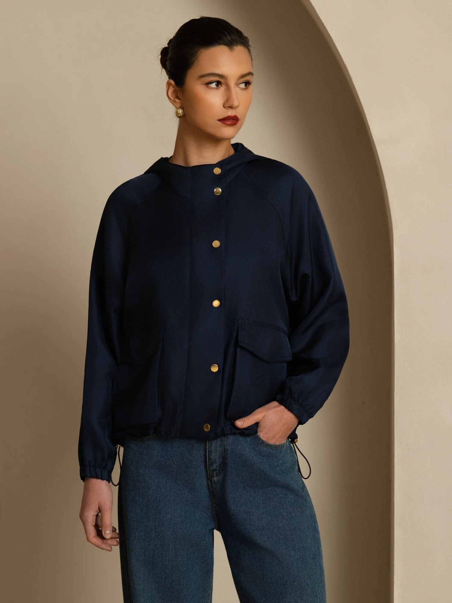 Reine Seide Damen Kapuzenjacke Mit Großen Klappentaschen - Image 18