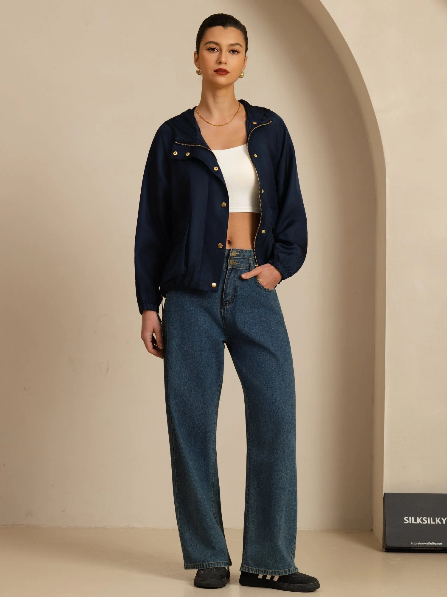 Reine Seide Damen Kapuzenjacke Mit Großen Klappentaschen - Image 22