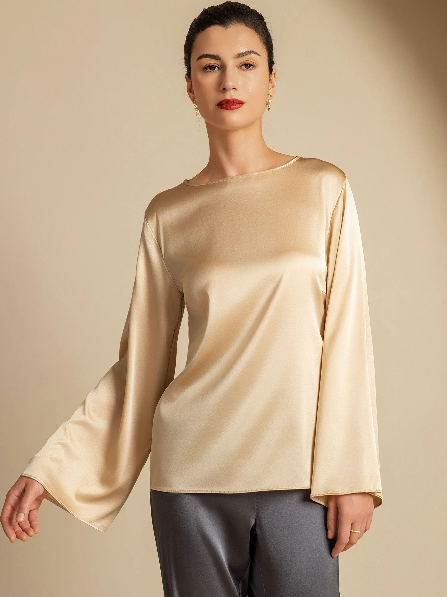 19Momme Seide Relaxed Langarm Bluse - Image 16