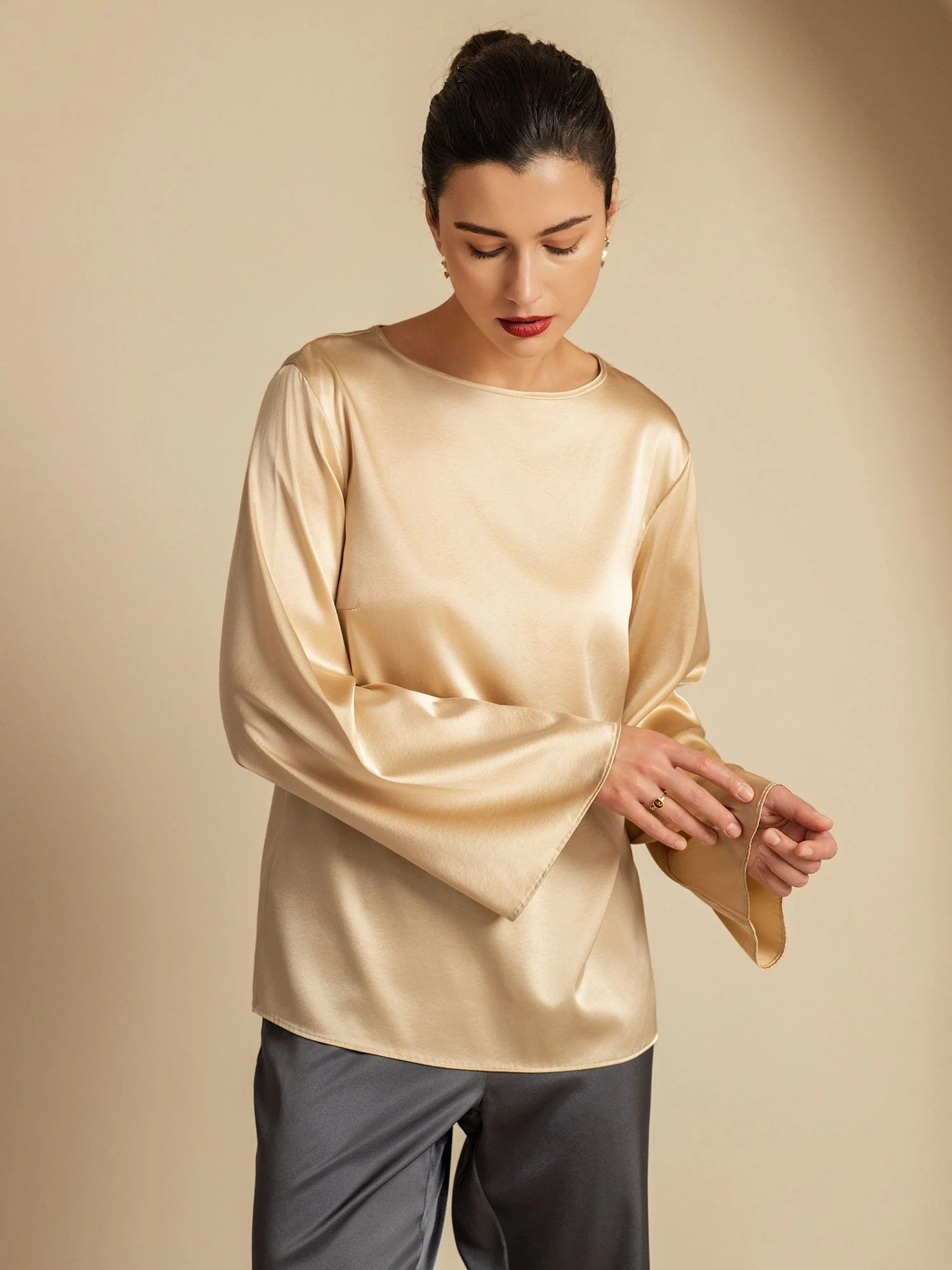 19Momme Seide Relaxed Langarm Bluse - Image 18