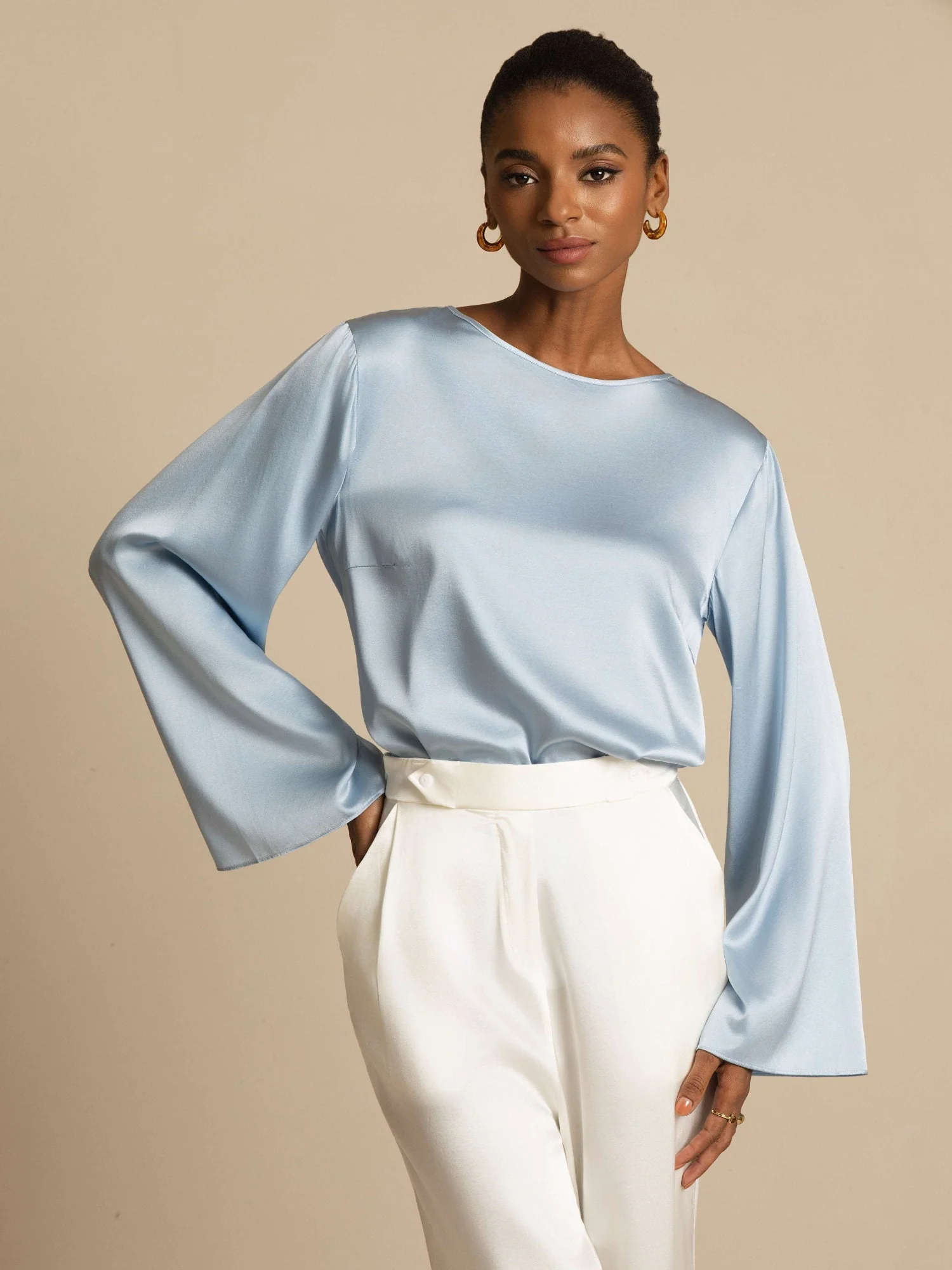 19Momme Seide Relaxed Langarm Bluse - Image 43