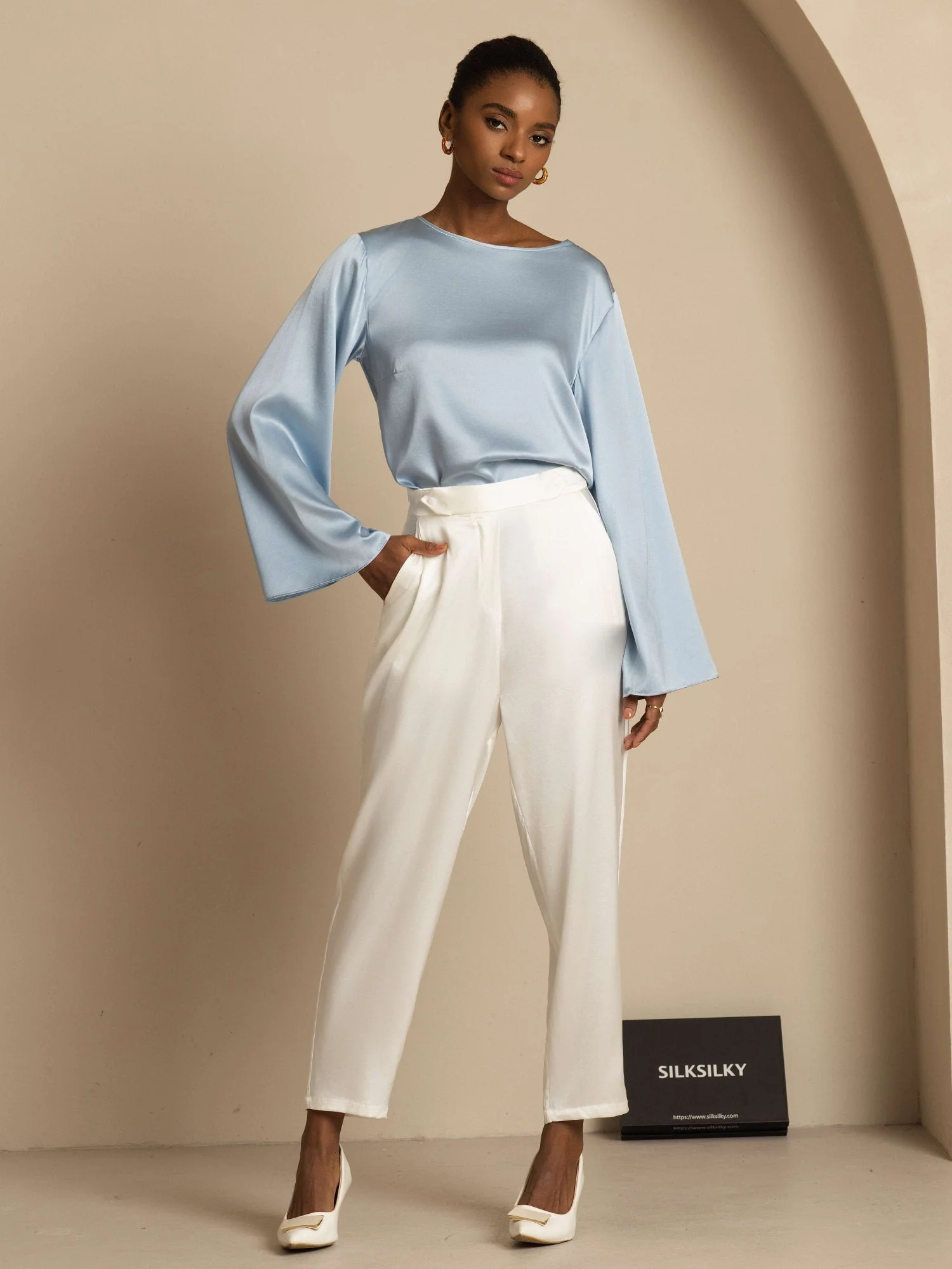 19Momme Seide Relaxed Langarm Bluse - Image 47
