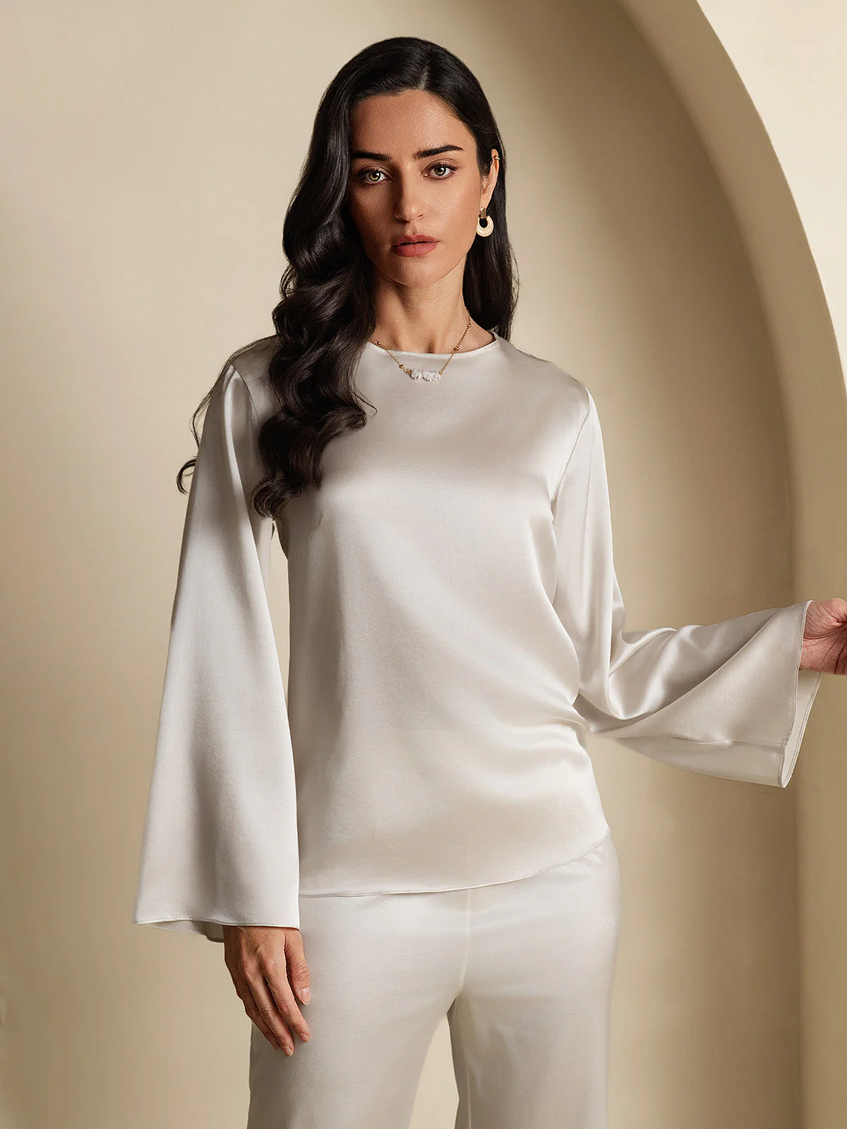 19Momme Seide Relaxed Langarm Bluse - Image 58