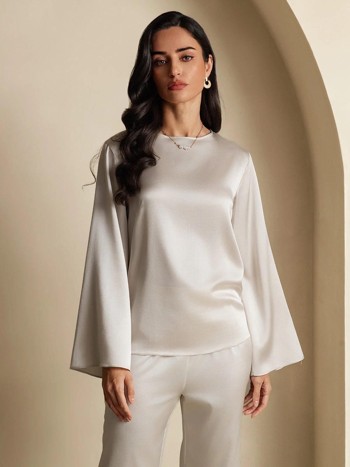 Clearance - 19Momme Seide Relaxed Langarm Bluse - Image 3