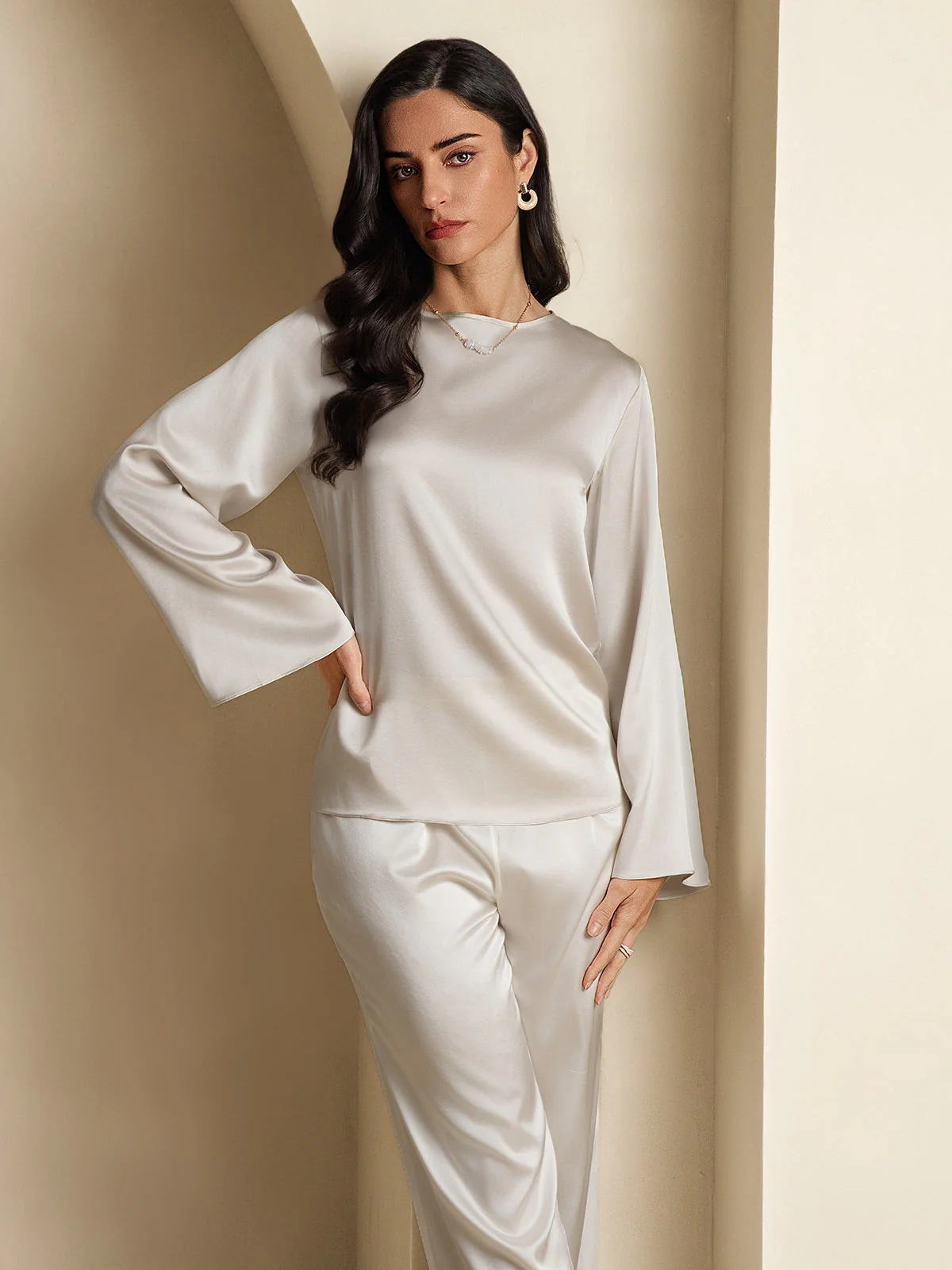 Clearance - 19Momme Seide Relaxed Langarm Bluse - Image 4
