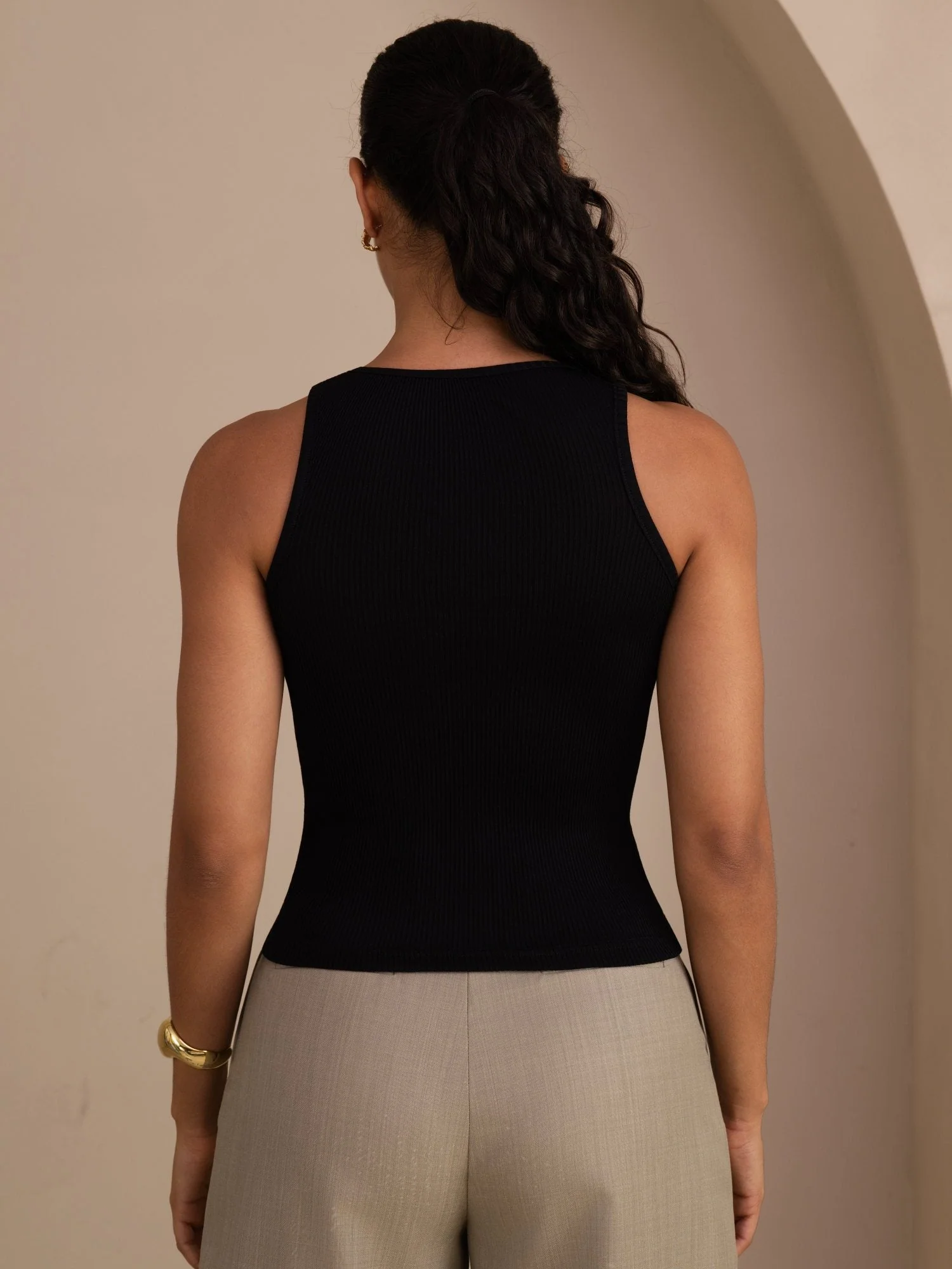 Damen Tanktop Aus Seiden Baumwollmischung Mit Tiefem V Ausschnitt Und Ärmellosem Design - Image 2