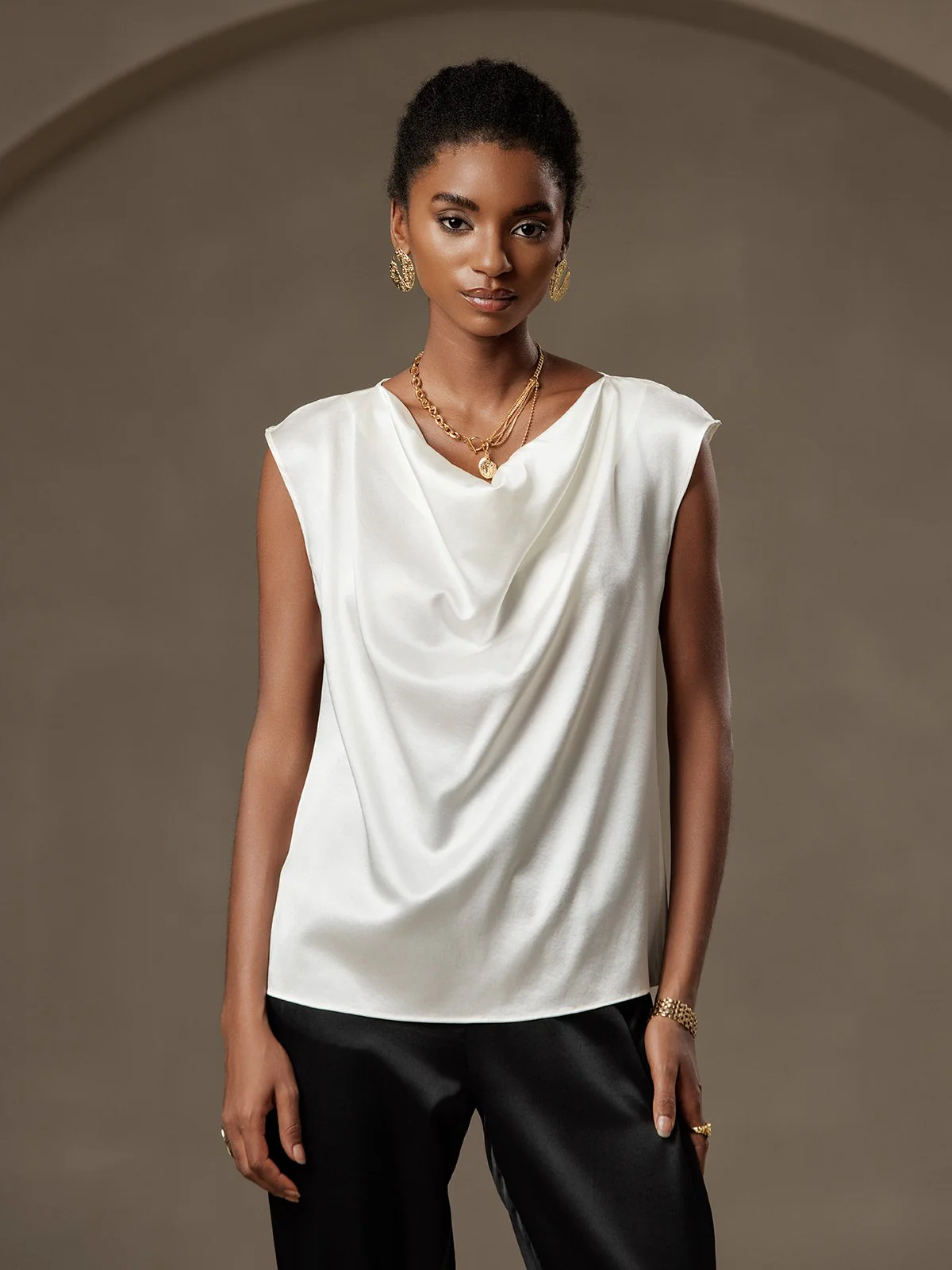 19Momme Seide Kapellenärmel Schalkragen Tanktop/Bluse - Image 14