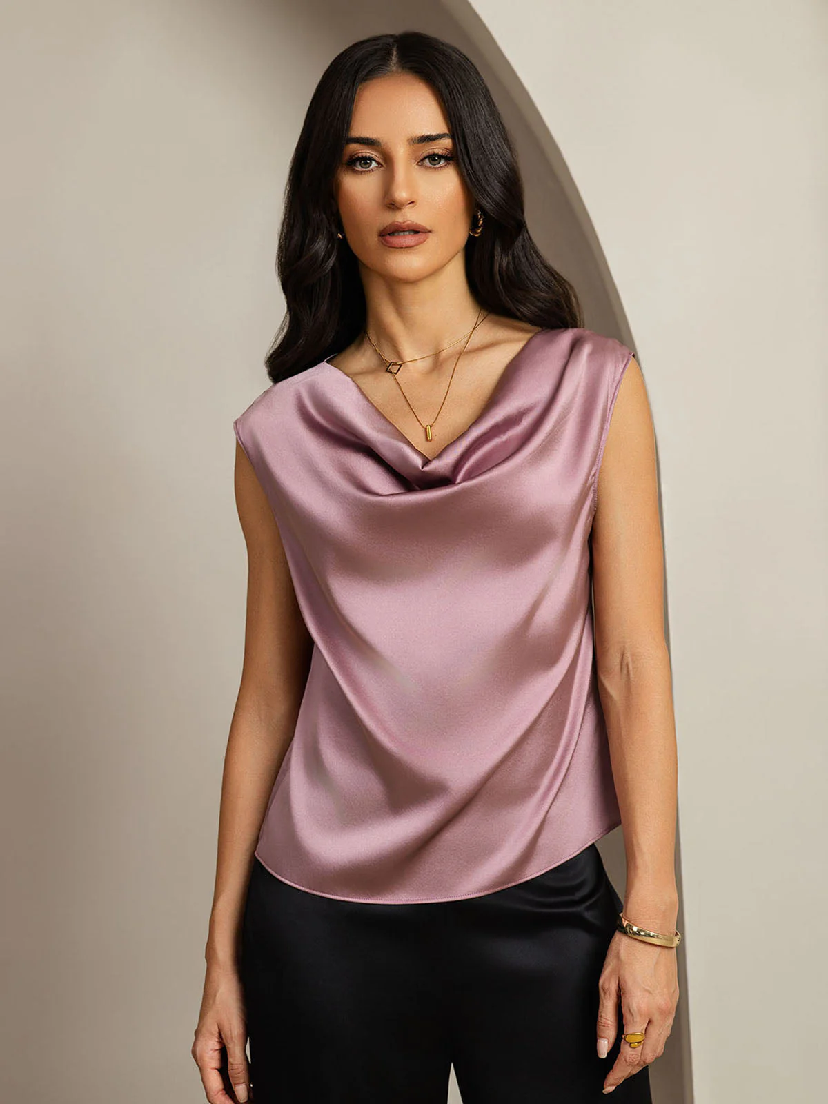 19Momme Seide Rollkragen Cap-Ärmel Bluse - Image 24